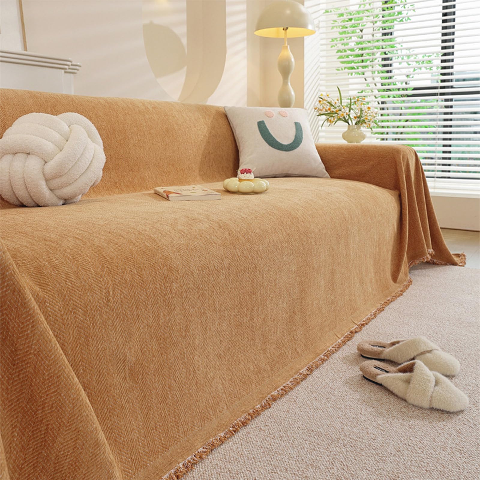 Zihpil Waterproof Sofa Cover for 2 3 4 Seater, Chenille anti cat scratch blanket(Herringbone Caramel,300 * 180cm)