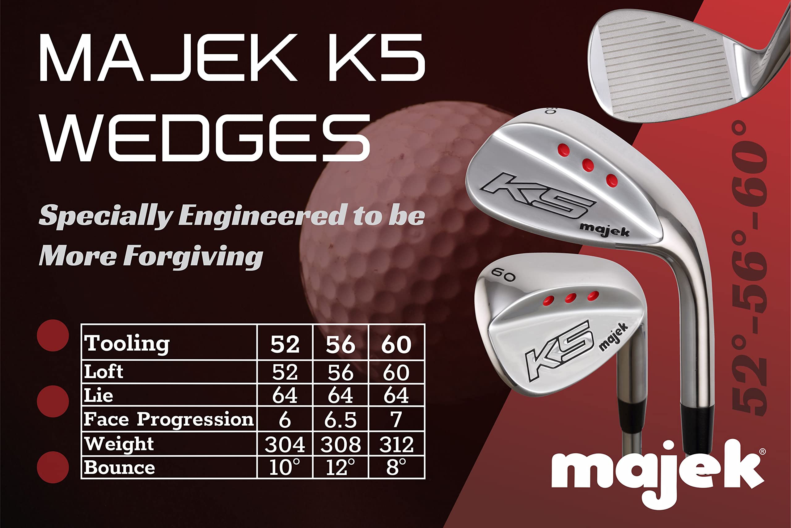 Majek Golf Senior da uomo cuneo set completo: 52 ° wedge (GW), 56 ° Sand wedge (SW), 60 ° Lob wedge (LW) mano destra Senior Flex albero in acciaio