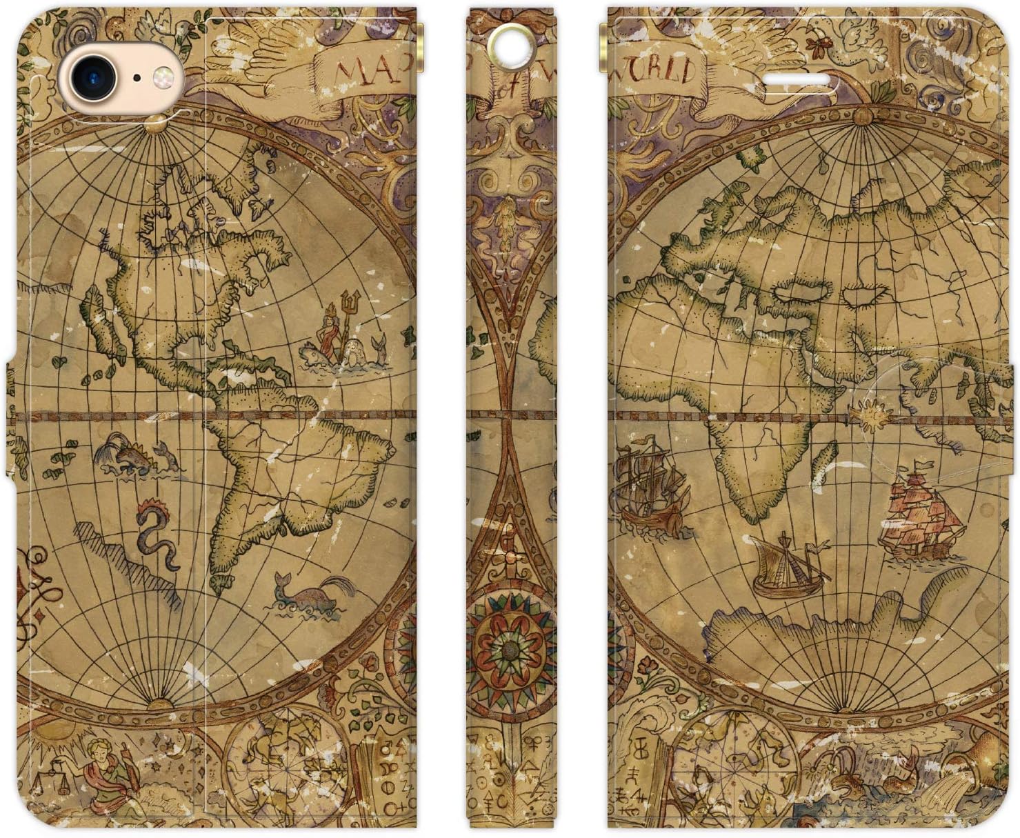Amazon Ruuu Iphone12 Iphone12pro 兼用 手帳型 スマートフォン Iphoneケース カバー ヴィンテージ Map A アンティーク 地図 世界地図 地球儀 トレジャー マップ 海賊 パイレーツ おもしろ メンズ 海賊船 船 海 スカル ドクロ ガイコツ 手帳 フリップ型 スマホカバー