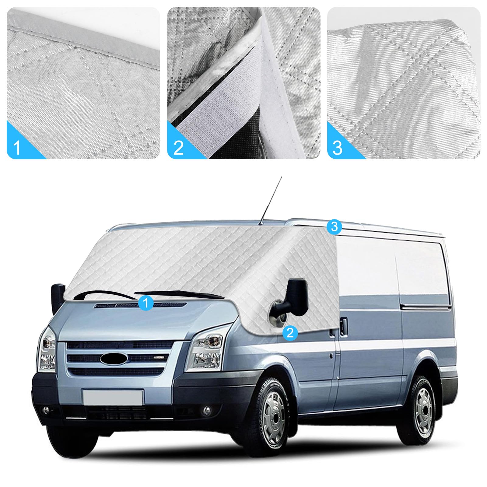 Copertura Parabrezza Auto Compatibile con Ford Transit MK7 2000-2014, Parasole per Finestrino Anteriore Copertura Termica Esterna per Parabrezza