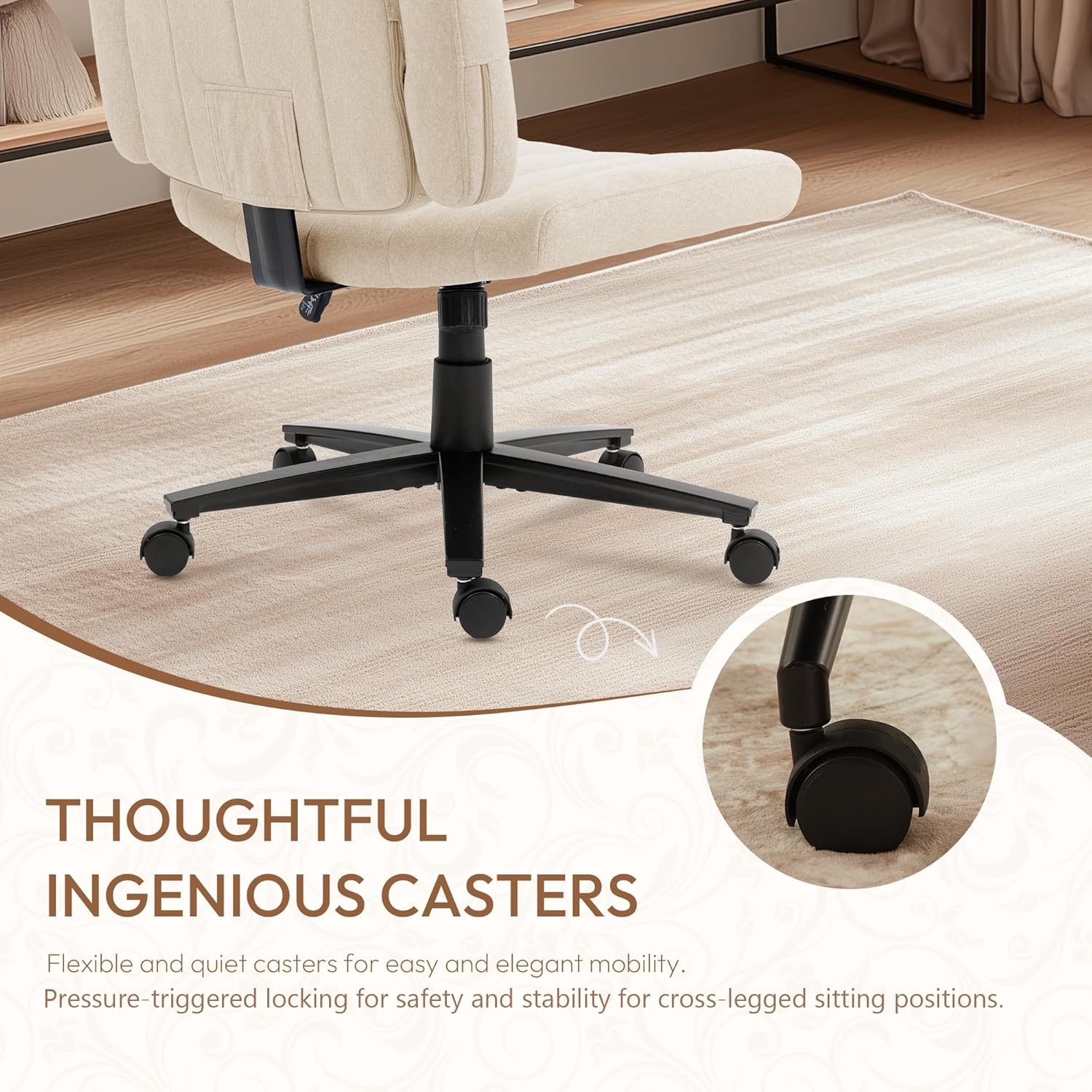 Criss Cross Wheeled Chair - Adaptable Comfort for Every Need, High-Backed, with Adjustable Wide Armrests, Anti-Skid Fabric Upholstery, and a Sleek Modern Aesthetic for Home Office Use
