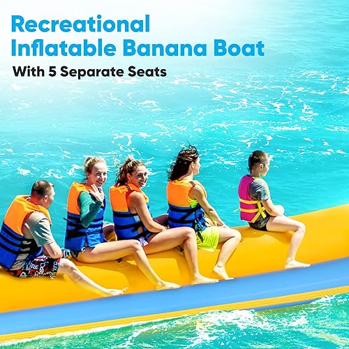 Miniatura 5 de SereneLife Barco inflable flotante de plátano, tubo remolcable para navegación, hasta 5 conductores, incluye bolsa de almacenamiento, bomba de