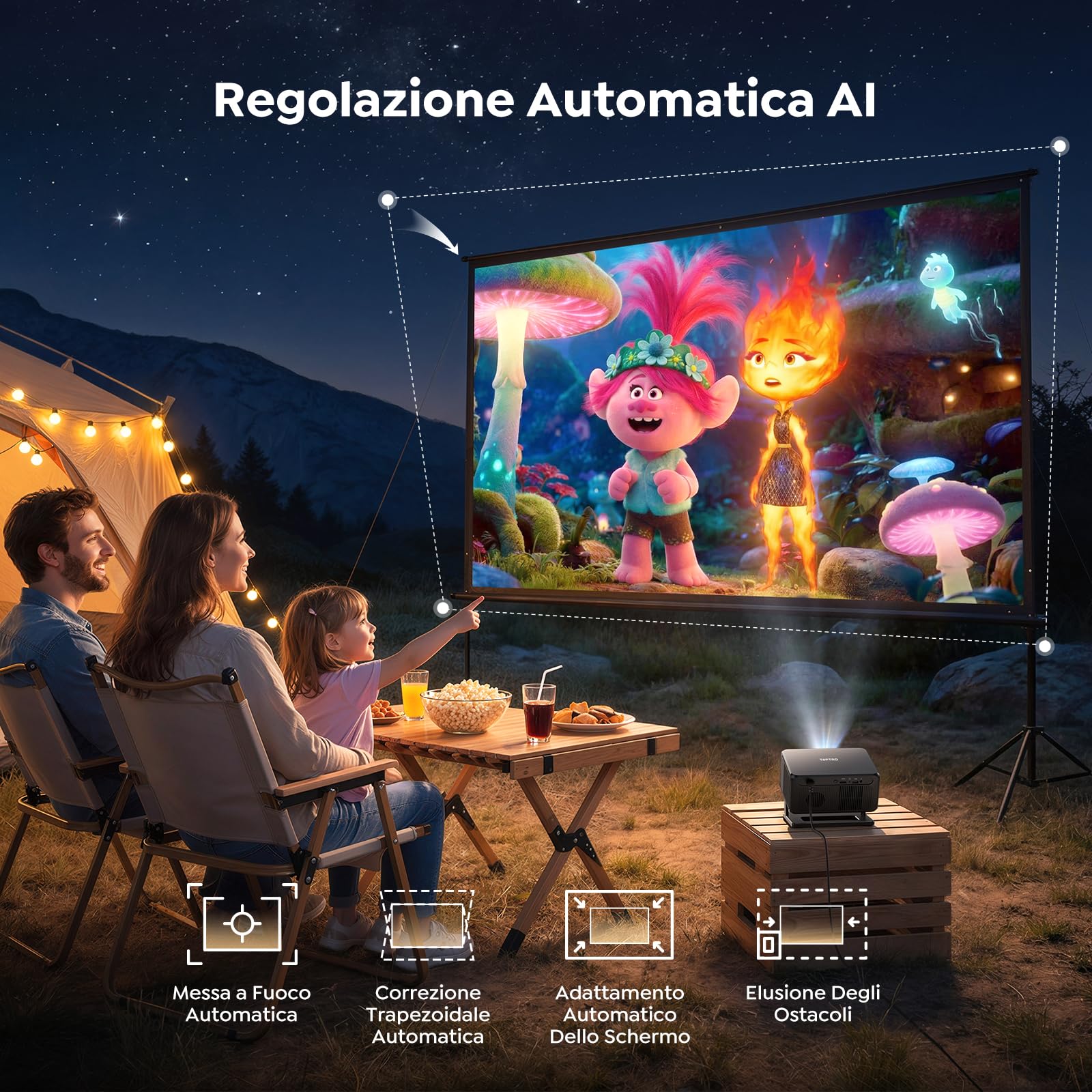 Proiettore 4K Google TV Netflix Auto Focus 6D Keystone Corta Focale WiFi Bluetooth Home Cinema