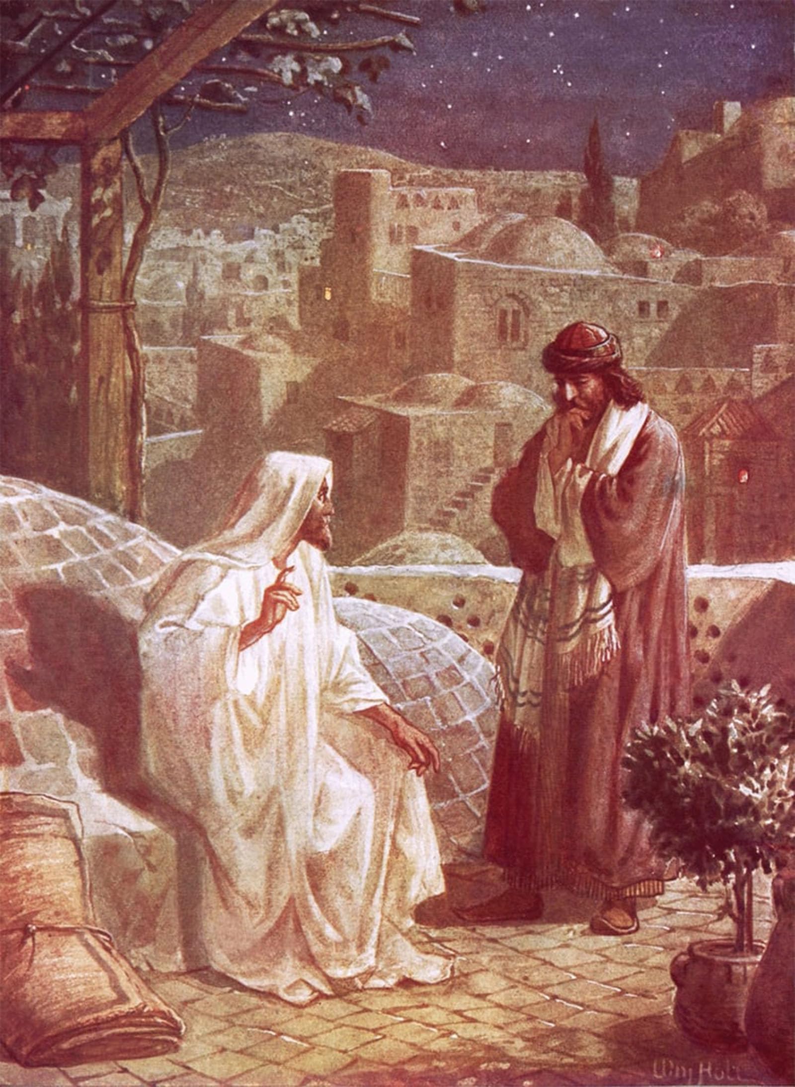 ARTXLXXBN Famous Painting Art Wall Decor Abstract Art Picture Jesus in Conversation with Nicodemus by William Brassey Hole Animal Pictures for Home Decor 60x90cm