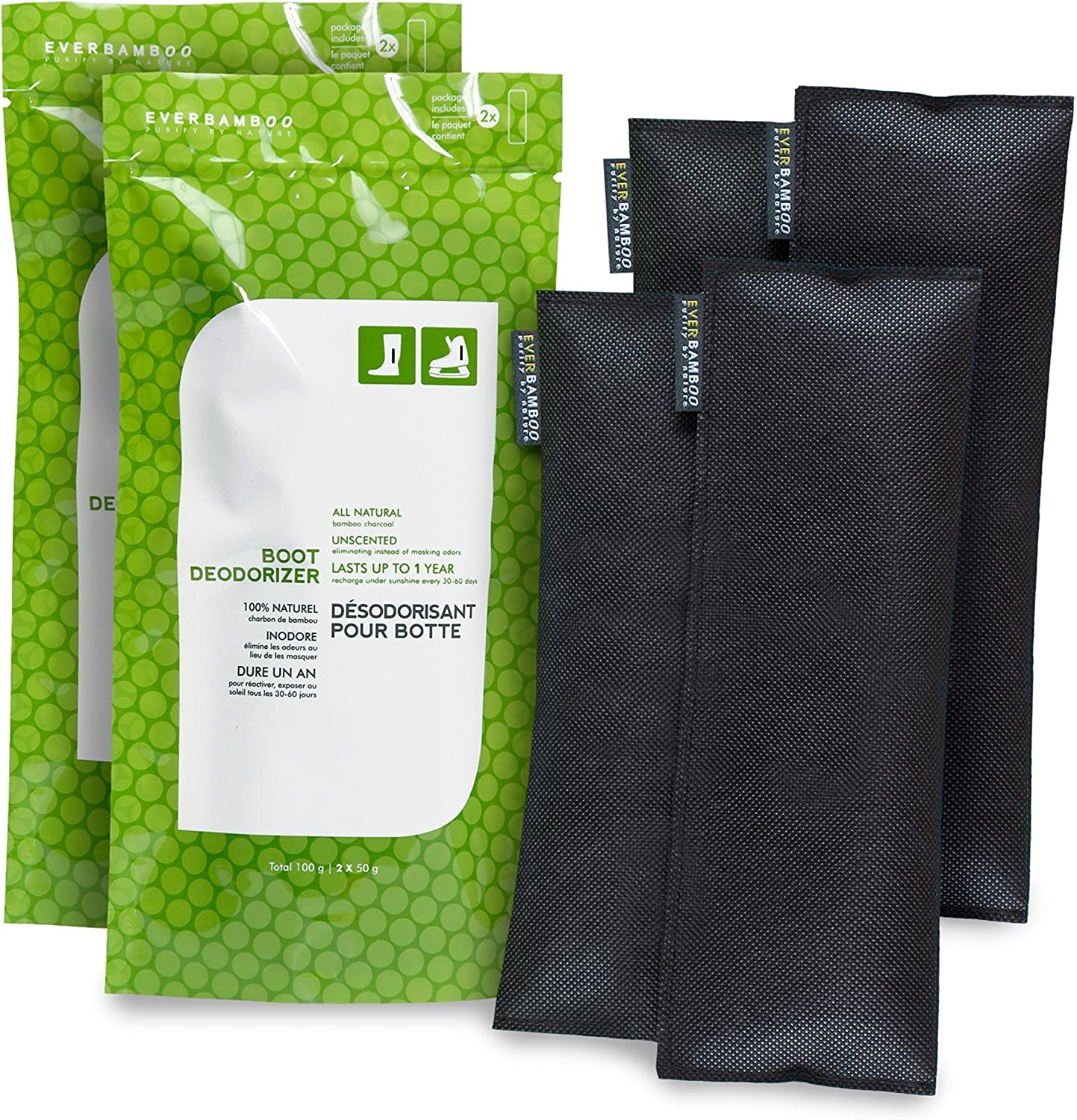 Boot Deodorizer Bag Set w/Natural Bamboo Charcoal