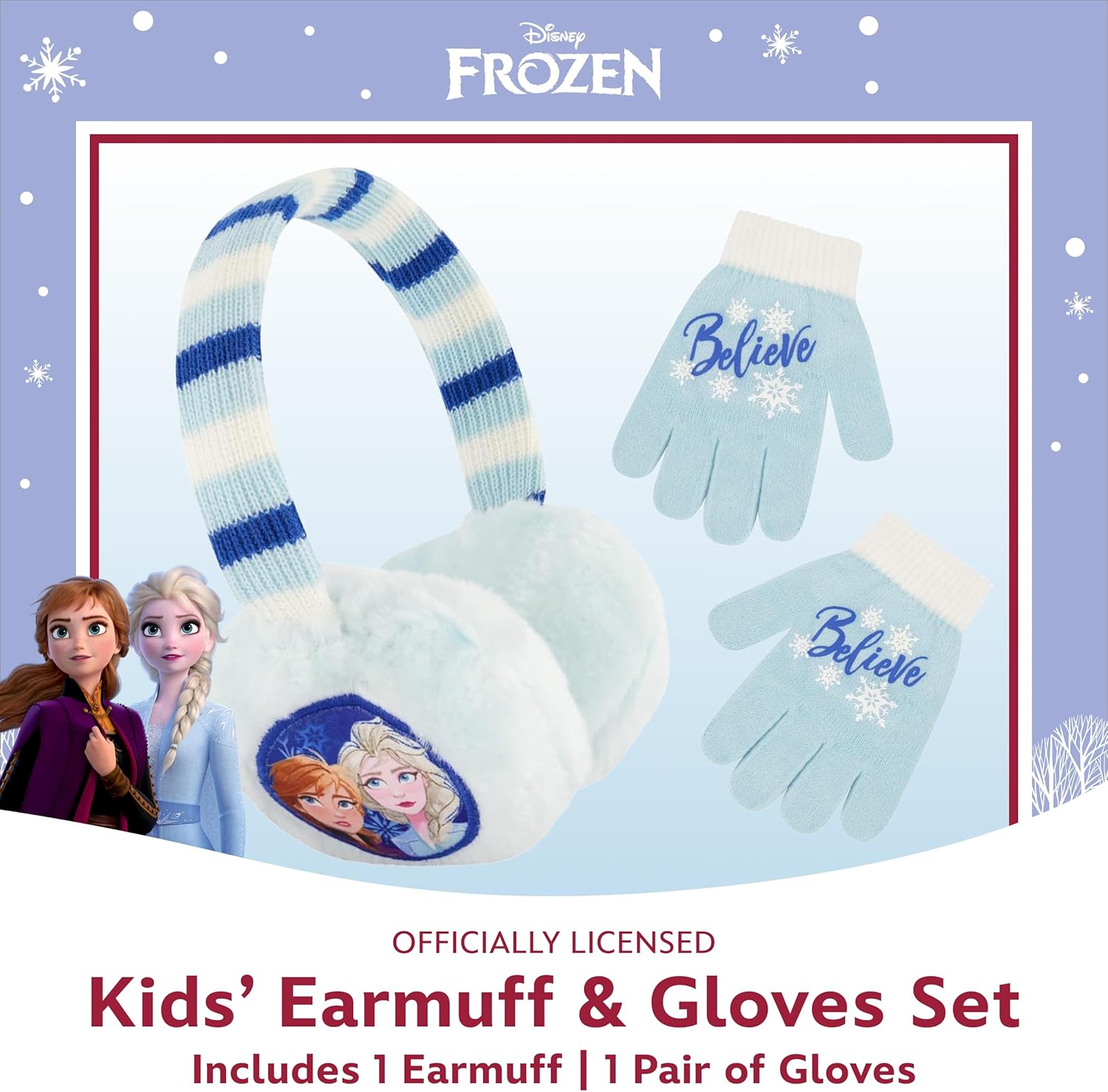 Disney Girls' Winter Earmuffs and Kids Set, Frozen 2 Ear Warmers Ages, Light Blue, Gloves-Age 4-7 - Image 2