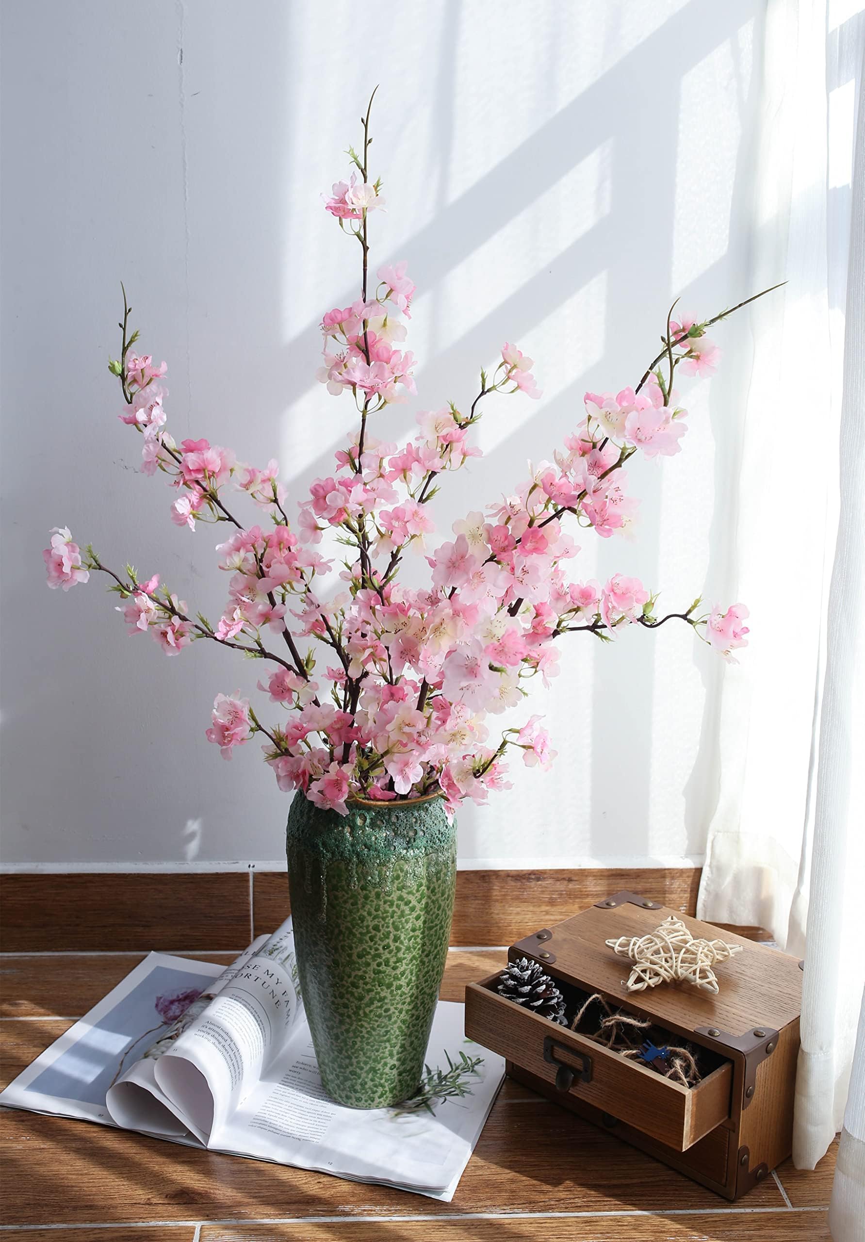 YIBELAAT Artificial Flowers Cherry Blossom Branches Fake Flowers, Cherry Blossom Decor Pink Cherry Blossom Flowers Artificial Tree 40 inches 4PCS for Home Dining Decor Floor vase