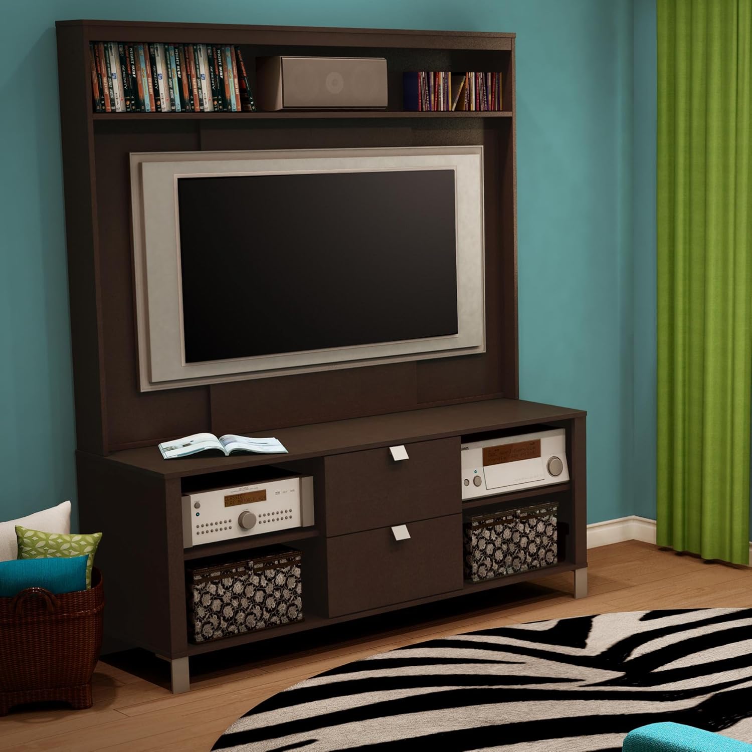 Cakao Collection TV stand and Hutch in Chocolate Finish By