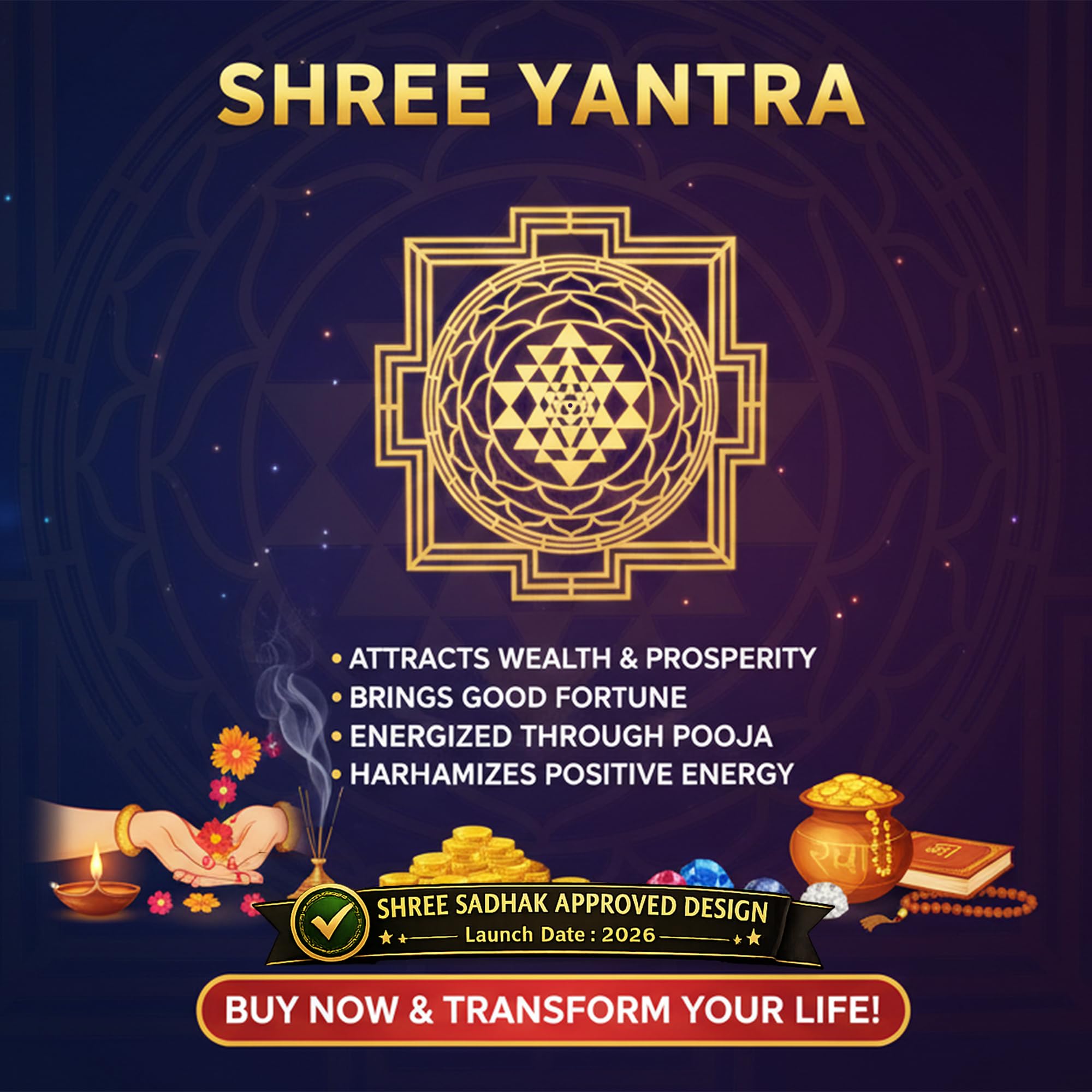 Shree Yantra Wall Art - Wealth & Prosperity -6 Shree Yantra Wall Art - Wealth & Prosperity -6