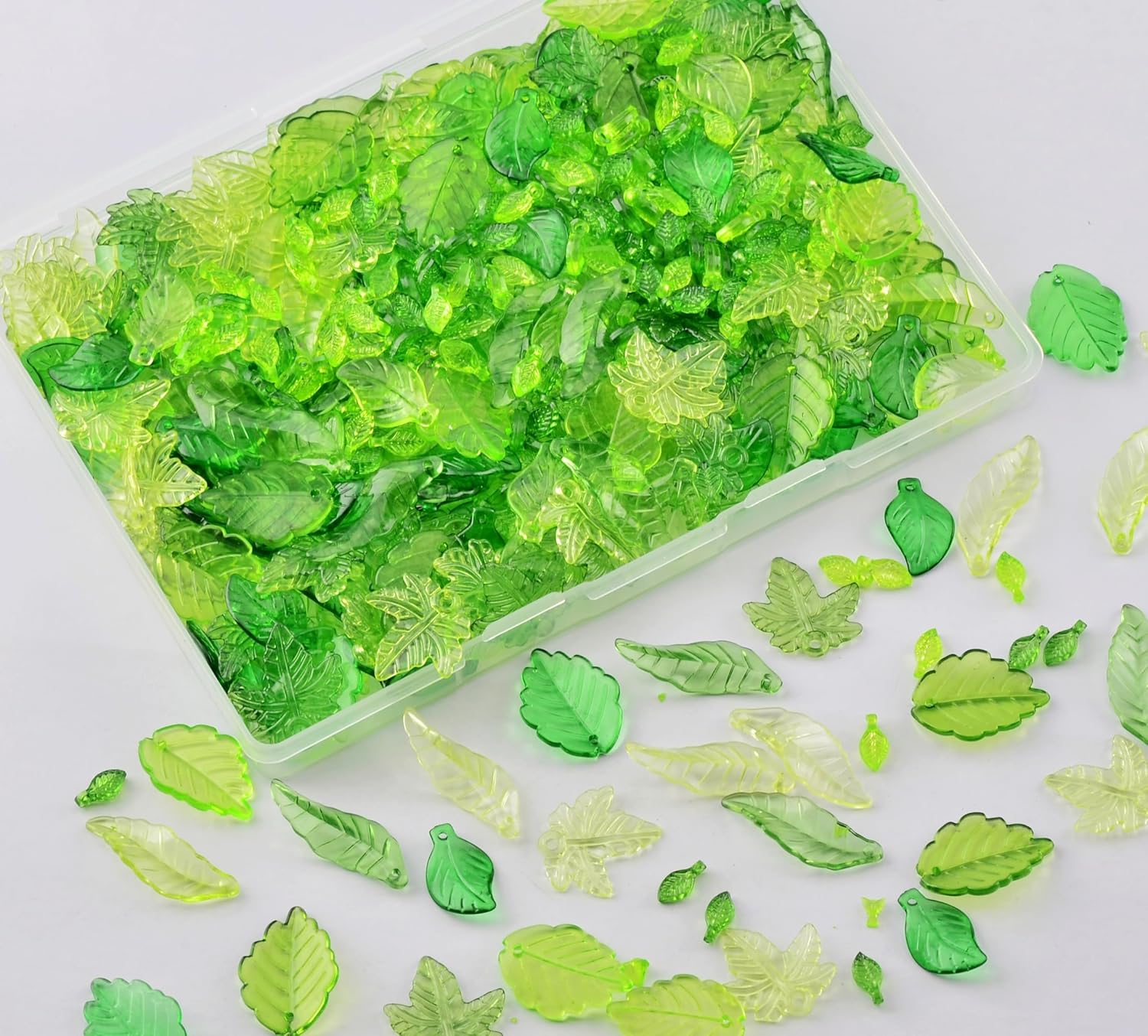 Green Leaf Beads for Jewelry Making 450pcs Assorted Bulk Transparent Acrylic Leaf Bead Charms Maple Leaves for Flower Caps Plants DIY Earring Pendant Jewelry Crafts - Image 2