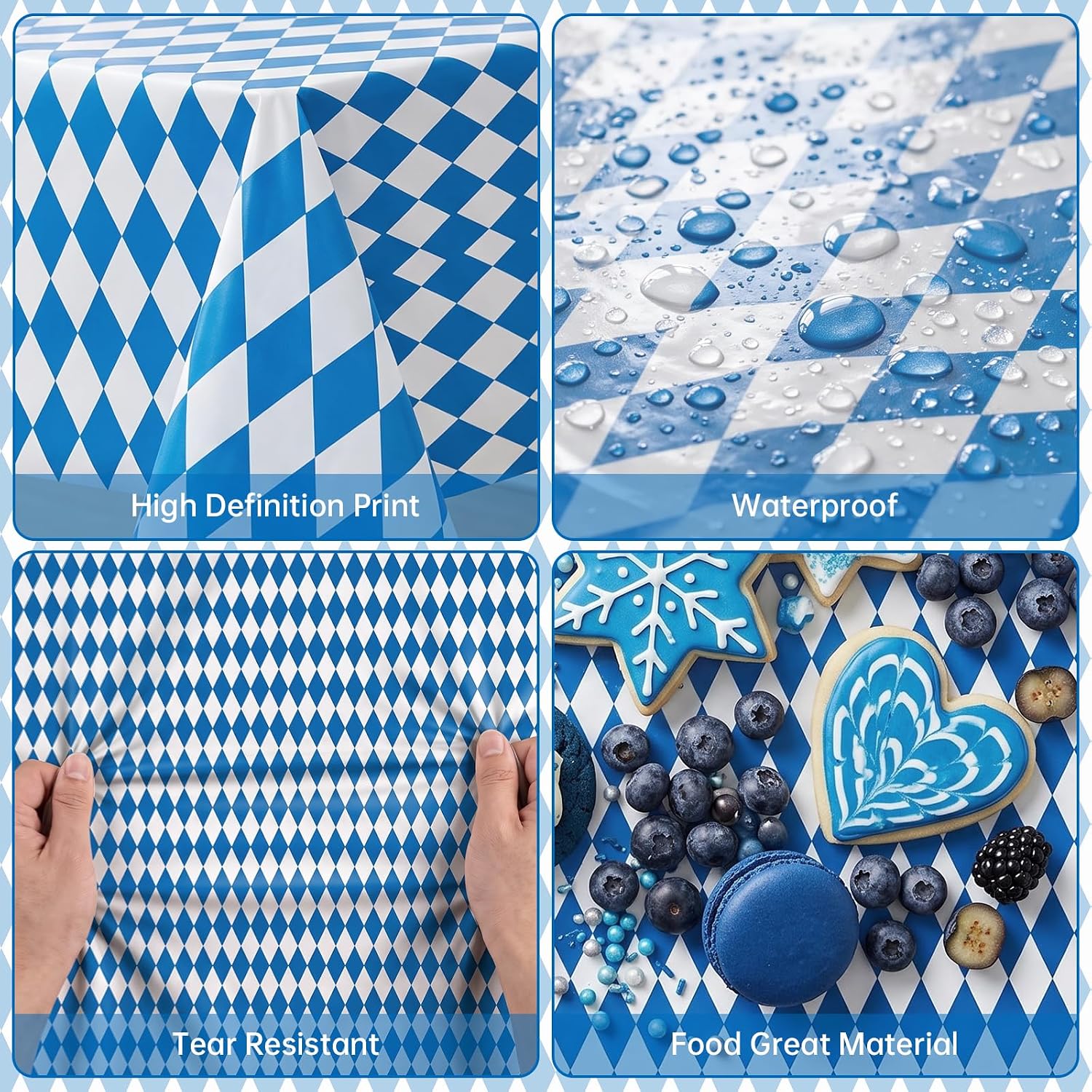 3 Pack Oktoberfest Tablecloth - Blue and White Checkered Tablecloth, German Beer Table Cloth Rectangular, Bavarian Table Cover for Beer Festival Oktoberfest Decorations Party, 54 x 108 inch