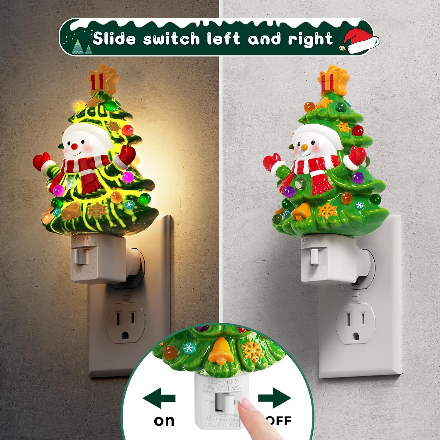 L LOHAS LED Christmas Tree & Snowman Night Light, 3000K Warm White Plug-In Night Light, Cute Resin Holiday Decor with 360° Rotatable Plug for Kids Room, Party & Home, 1 Pack