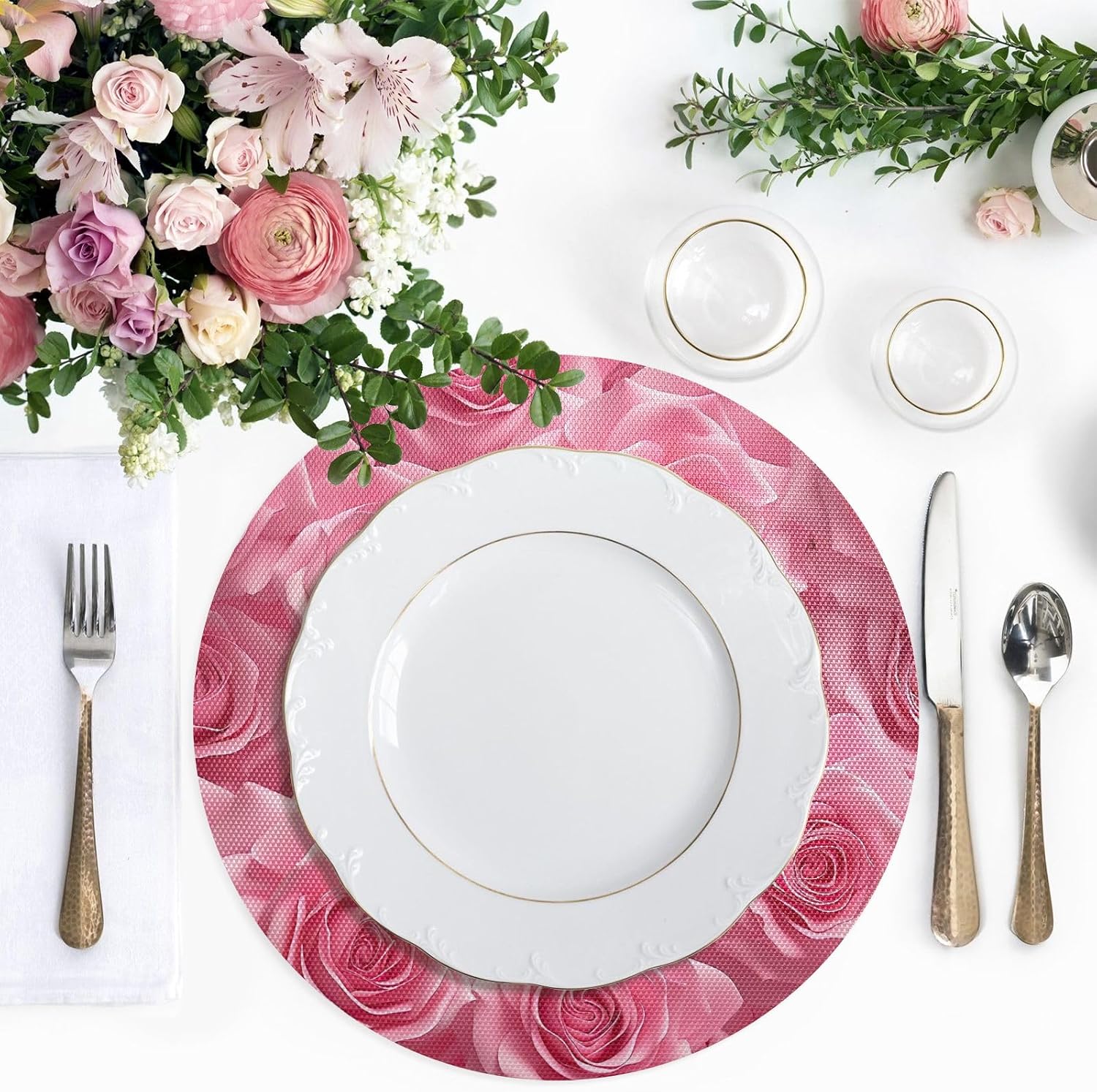 Pink Roses 9 Placemat 15.4 Inch Round Placemats Kitchen Table Place Mats