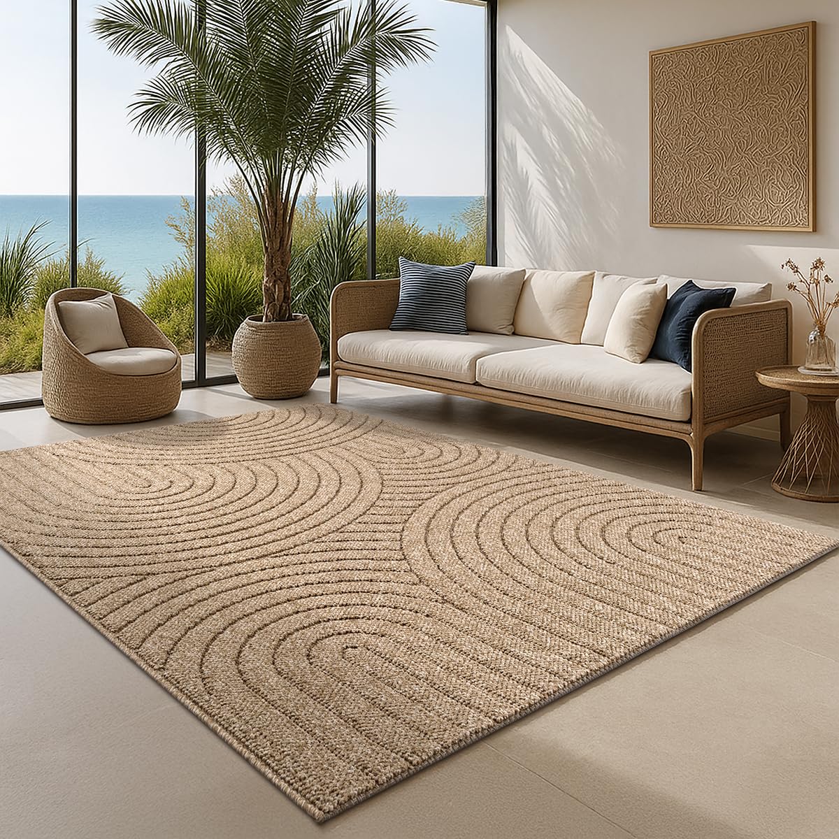 the carpet Cairo – Tapis d’extérieur résistant aux intempéries, Aspect Jute Naturel avec Boucles, Durable, Facile d’Entretien, pour Balcon, terrasse et Jardin, 160 x 220 cm