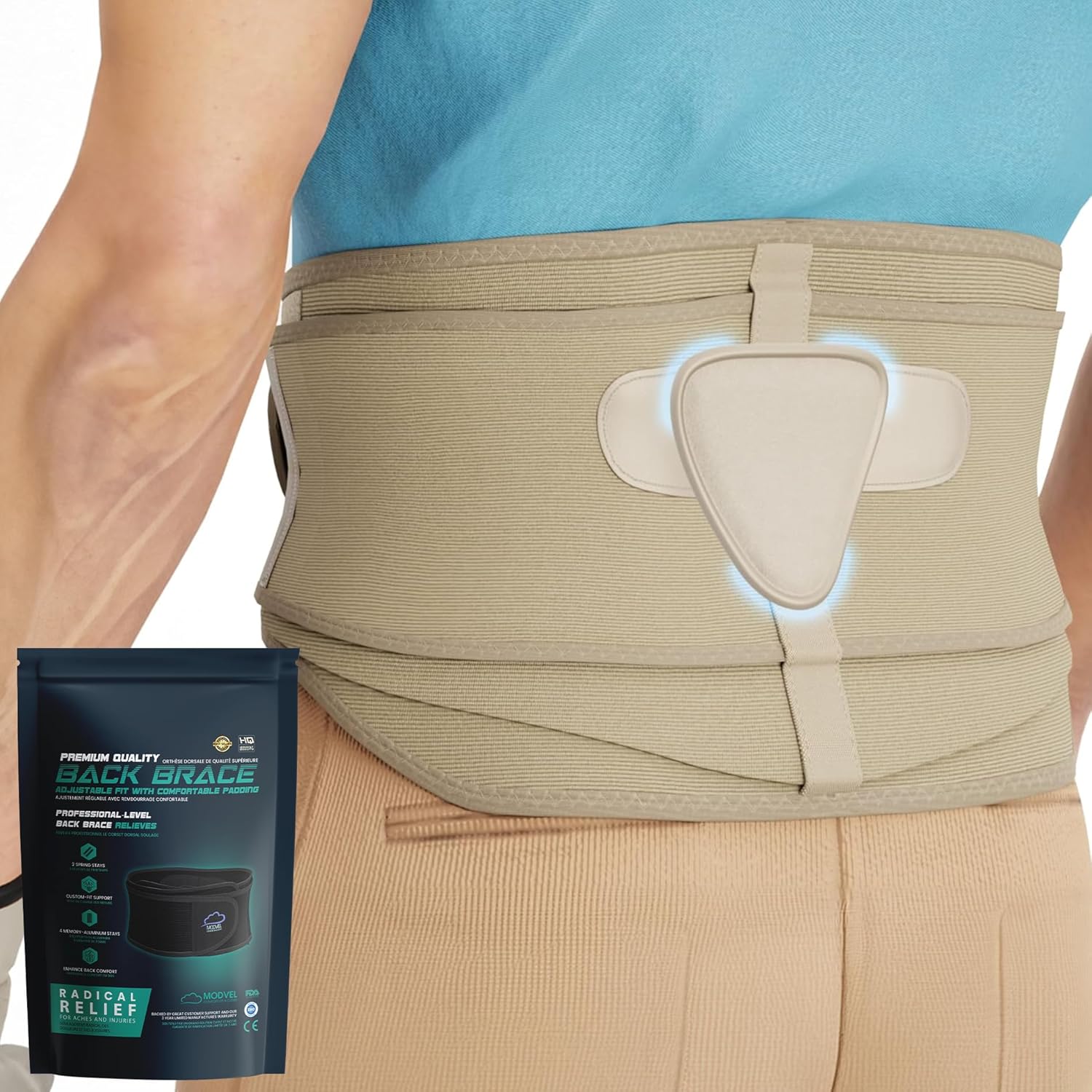 Modvel Lower Back Brace for Men and Women – Back Support Belt for Pain Relief, Herniated Disc, Sciatica, Scoliosis – Lumbar Compression Brace