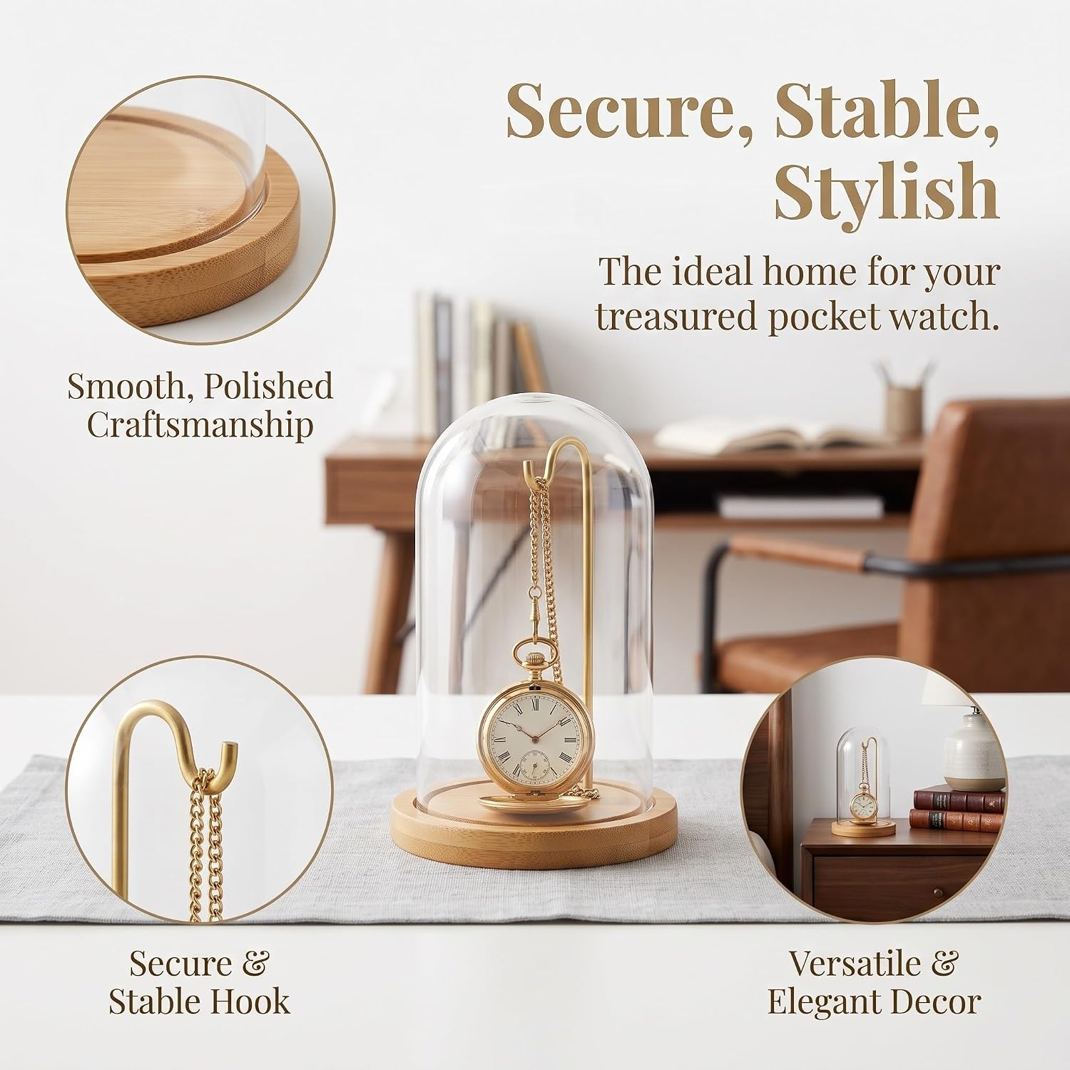 Single Pocket Watch Display Case with Glass Dome