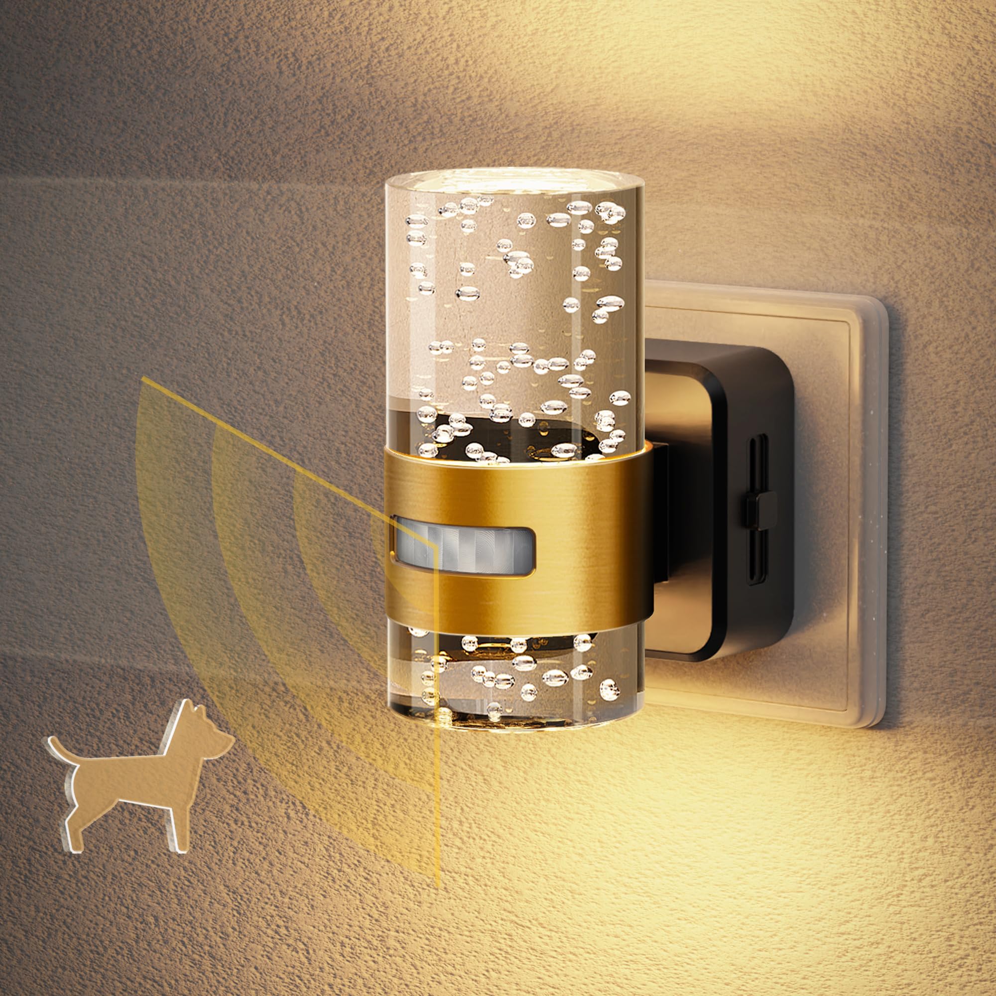 JandCase Nachtlicht Steckdose mit Bewegungsmelder, Nachtlampe mit 3 Modi (EIN/AUTO/AUS), 0-100 lm Dimmbar, Nachtlicht Kinder Warmweiß 3000K, Steckdosenlicht für Schlafzimmer, Küche, Treppe, Flur