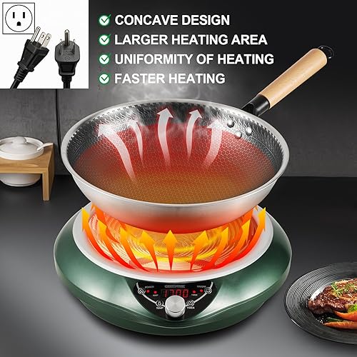 Miniatura 2 de Wok de inducción 1700 W (85 V  175 V) 16 niveles de temperatura y control de potencia, quemador de wok de inducción con temporizador de 18 horas,
