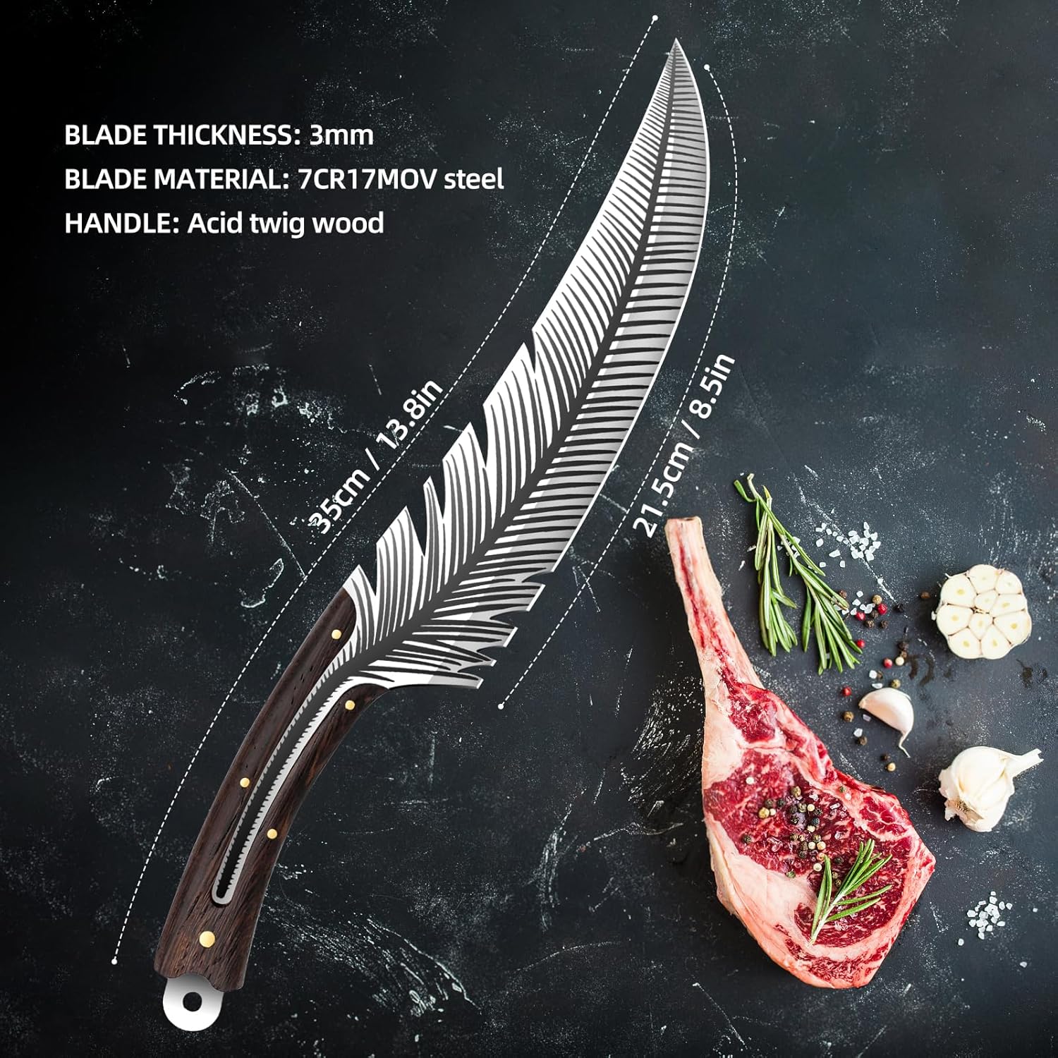 Professional Chef Knives, Sharp Feather Boning Knife Hand Forged High Carbon Steel Boning knife for Meat Cutting Cooking Knife with Sheath for Kitchen Outdoor - Image 3