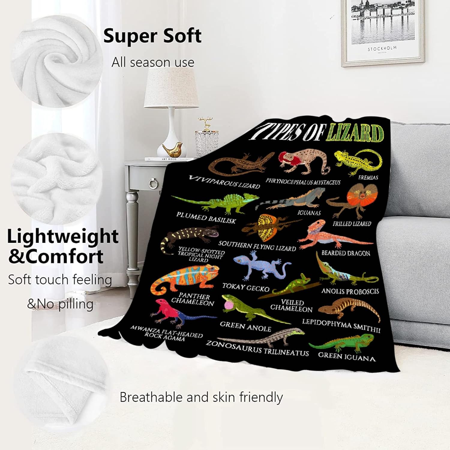 Lizard Blanket Gifts for Boys Girls, Super Soft Warm Lightweight Lizard Throw Blanket for Sofa Travel Camping 40x50 Inch for Kid - Image 9
