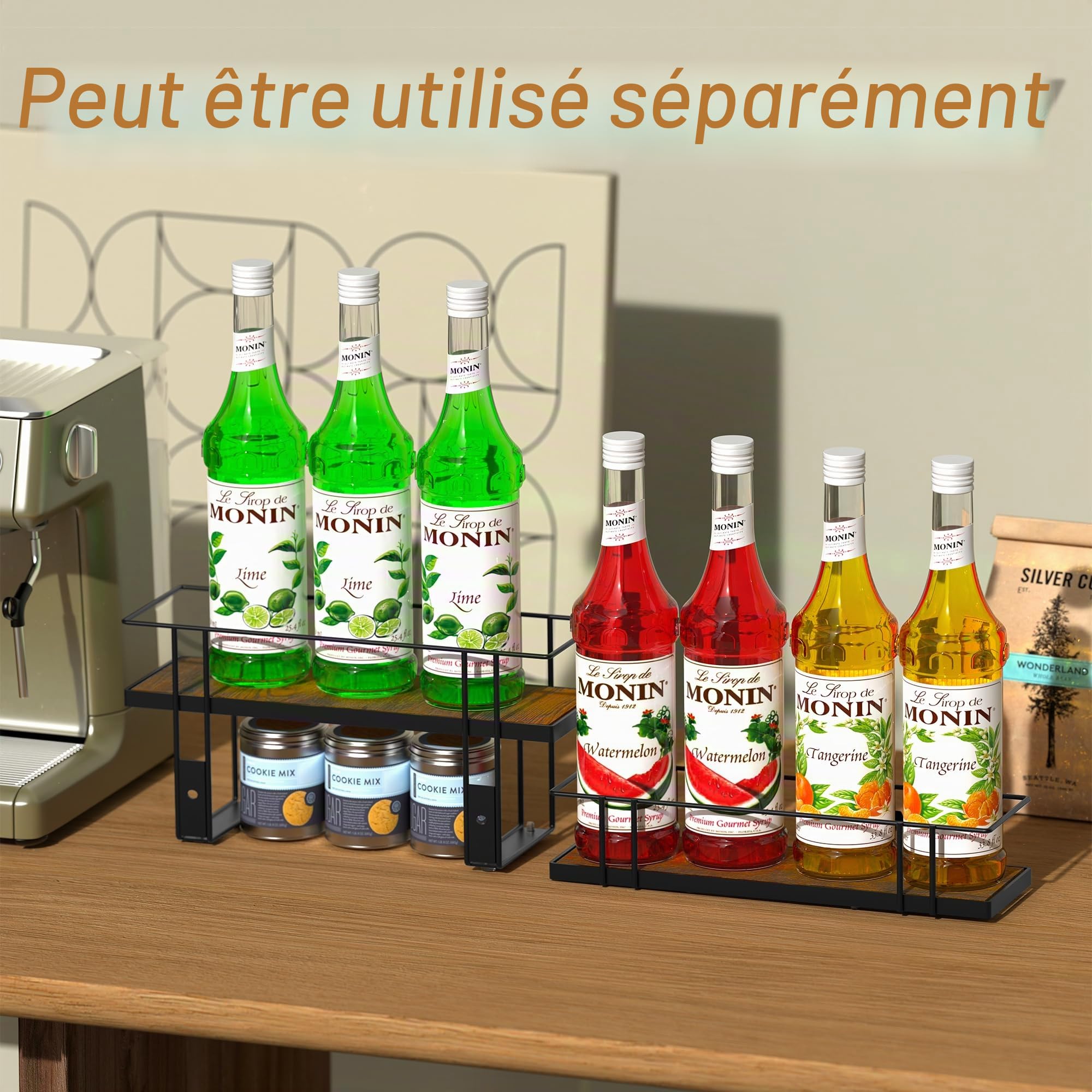 Alyoen Étagère de rangement pour sirop de café, support de 8 bouteilles de sirop pour café, petite étagère de rangement de café, organisateur de station de café pour comptoir, vin, liqueur