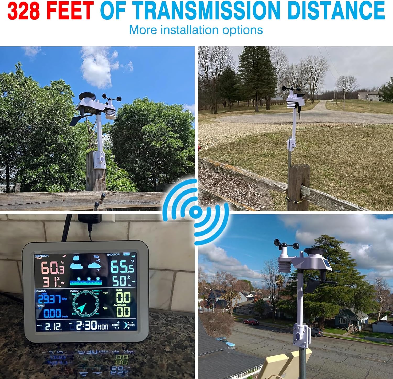 Weather Station Wireless with 7-in-1 Sensor,Indoor Outdoor Thermometer,Big Display Digital with Humidity,Rain Gauge,Wind Speed,Forecast,Alarm