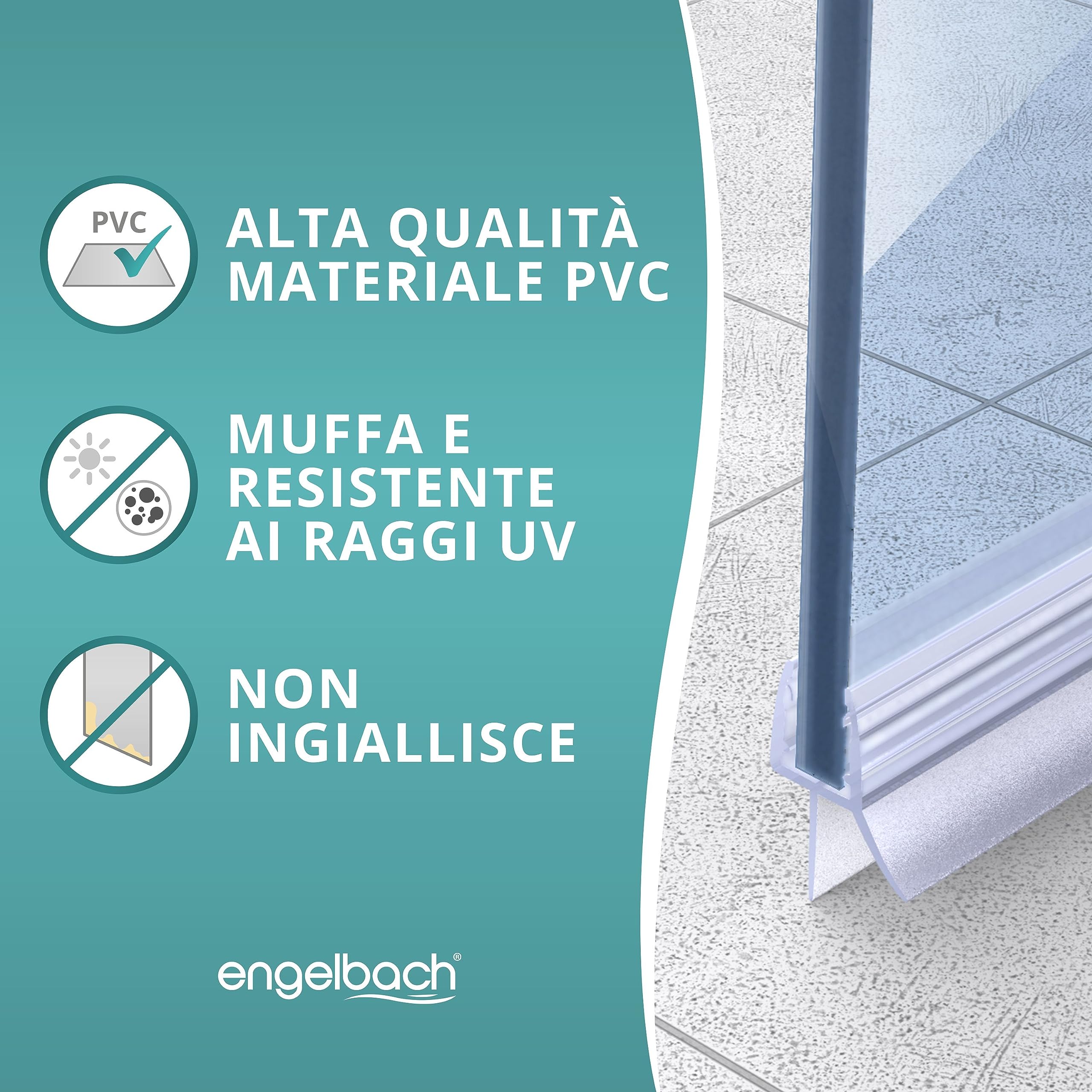 Engelbach® Guarnizione Doccia Sottoporta - Per porte in vetro 5-8 mm - Profilo in gomma extra spesso - Impermeabile e facile da installare
