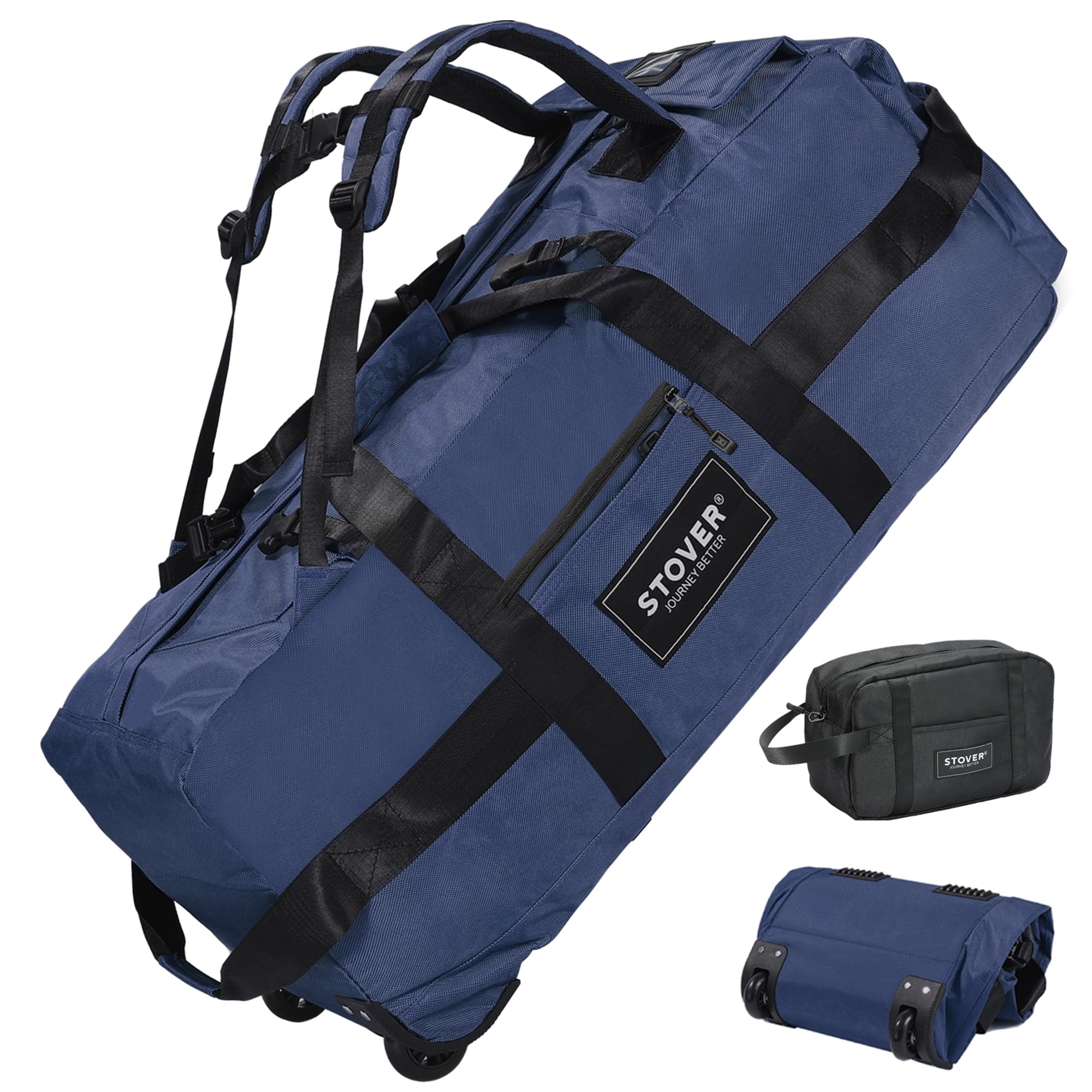 Stover 80L Rolling Duffel Bag with Wheels, Extra Large 31 Inch Durable Travel Duffle Bag- Rugged, Collapsible, Rollable Design w/Shoulder Straps- Use as Luggage or Backpack for Men/Women