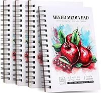 Prudiut 4-Pack Mixed Media Sketchbooks 5.5x8.5in 160gsm Heavyweight Spiral Bound - Acid-Free for Drawing, Sketching, Dry Media (200 Sheets)