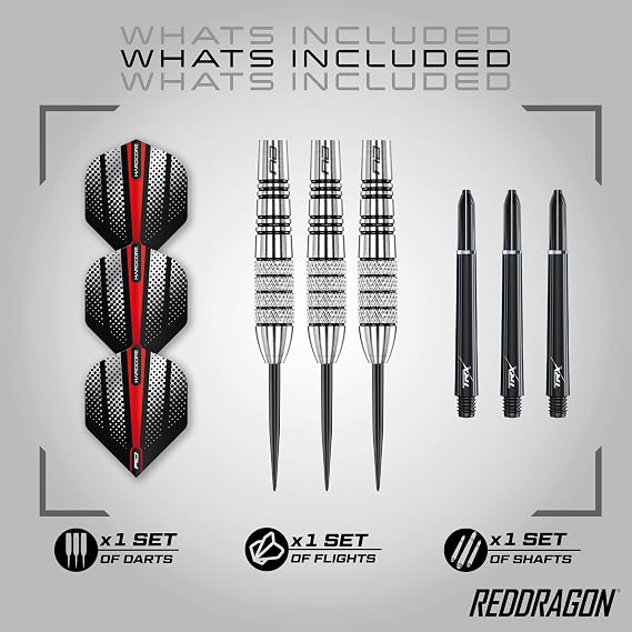 RED DRAGON Sidewinder Series Steel Tip Darts Set - 80% Tungsten Slim Barrels with Engineered Grip for Precision & Control - Flights & Shafts Included - Available in 23g - 30g Weights