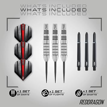 RED DRAGON Sidewinder Series Steel Tip Darts Set - 80% Tungsten Slim Barrels with Engineered Grip for Precision & Control - Flights & Shafts Included - Available in 23g - 30g Weights