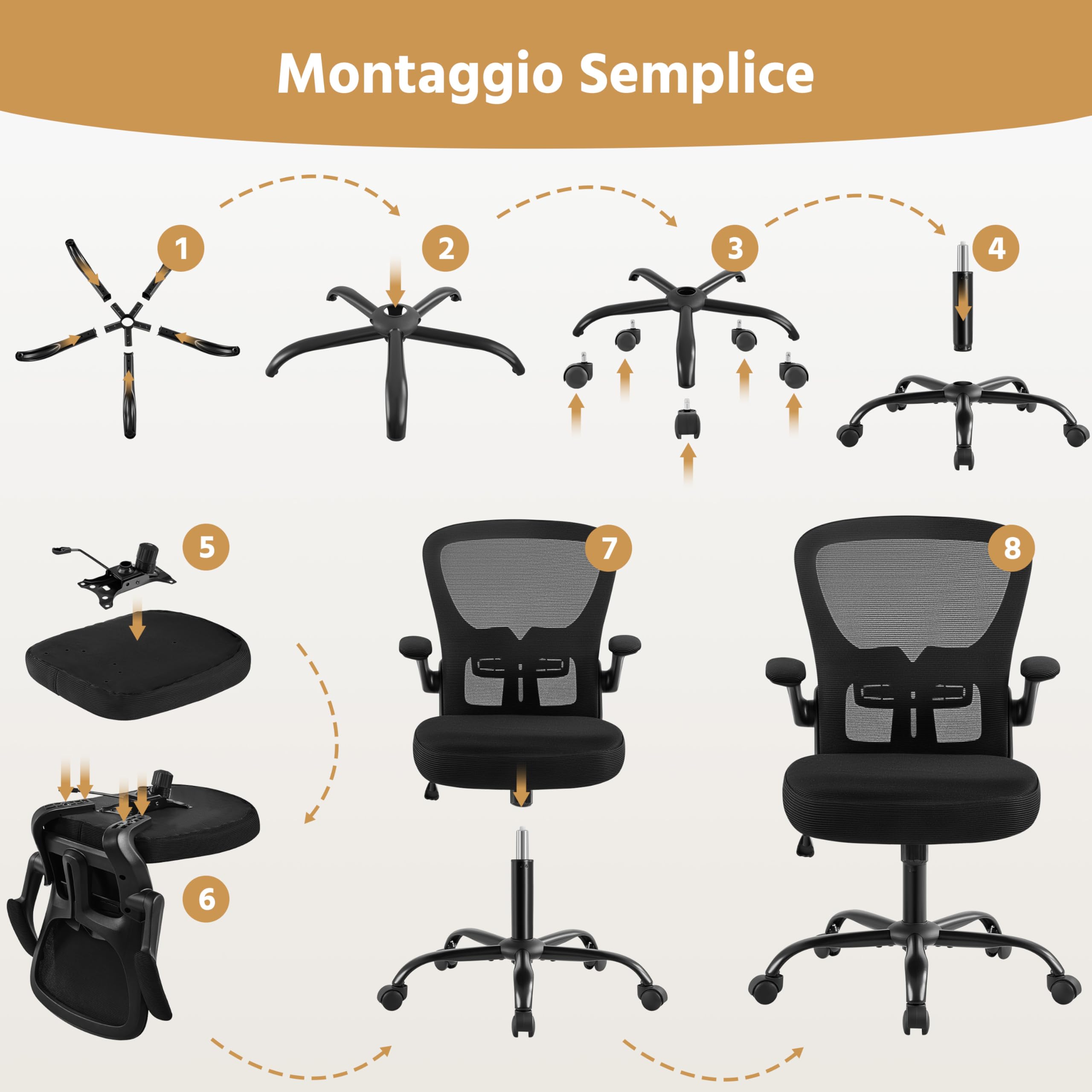 Yaheetech Sedia Ufficio Scrivania Ergonomica con Supporto Lombare Nera | Rete Traspirante Supporto Lombare Braccioli Regolabil Ruote Girevoli Funzione Dondolo Portata 136 KG per Ufficio Camera
