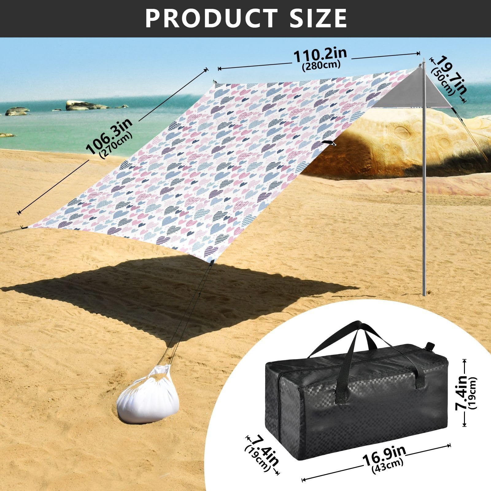 Grand pare-soleil léger UPF50 avec sac de transport pour camping, pique-nique, jardin