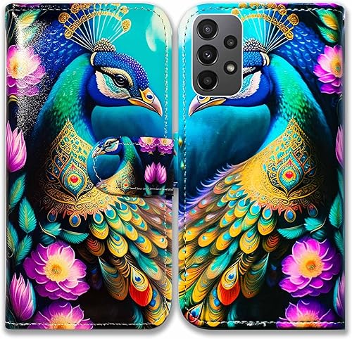 Bcov Funda para Samsung Galaxy A23 5G, diseño de mandala de pavo real colorido, flores, de cuero, con tarjetero y función atril para Samsung Galaxy Bcov Funda para Samsung Galaxy A23 5G, diseño de mandala de pavo real colorido, flores, de cuero, con tarjetero y función atril para Samsung Galaxy