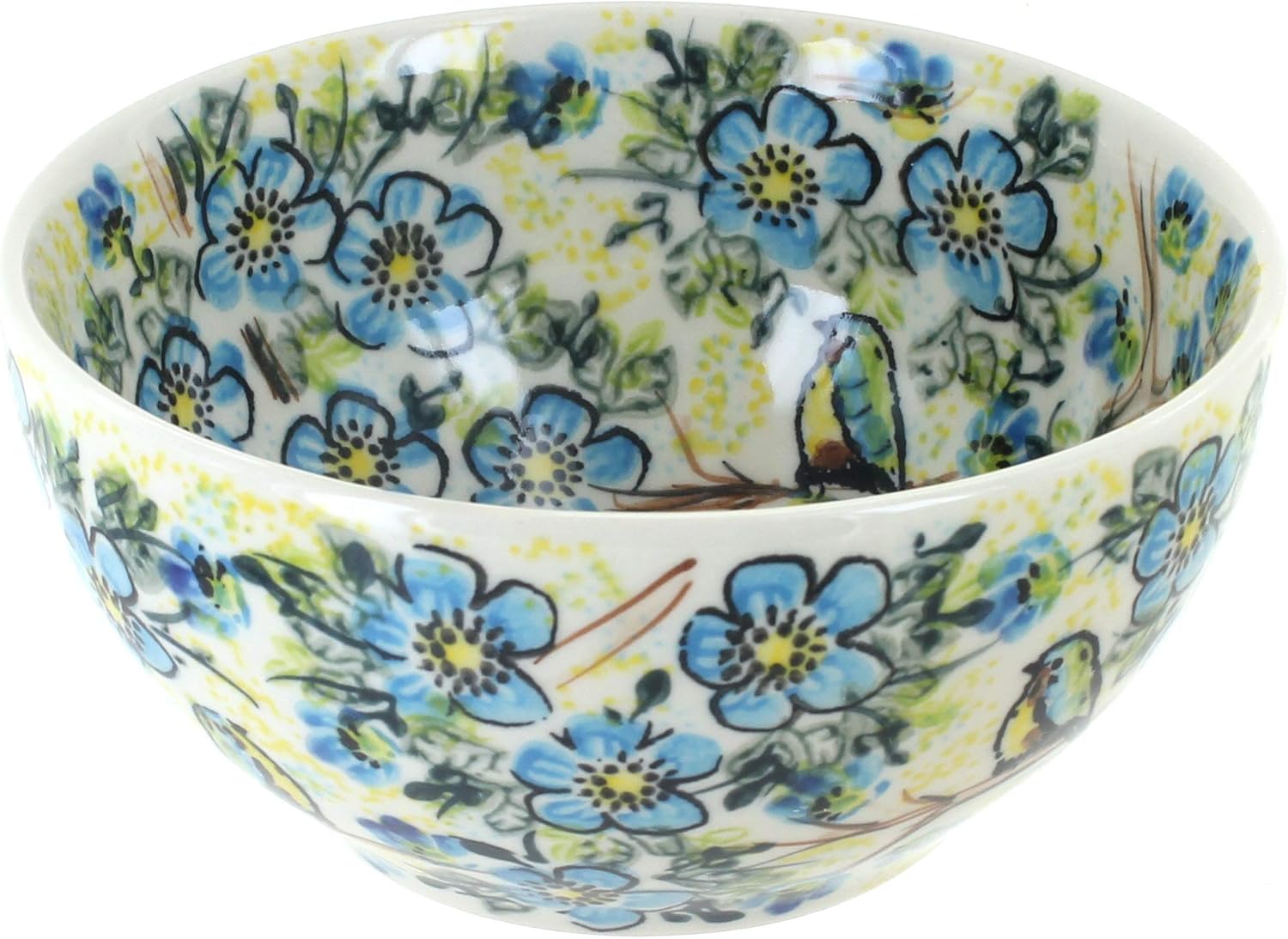 Blue Rose Polish Pottery - Yellow Bluebird Garden Cereal Bowl - 6" Diameter - Great for Everyday Dining, Casual Dining, or as Formal Dinnerware