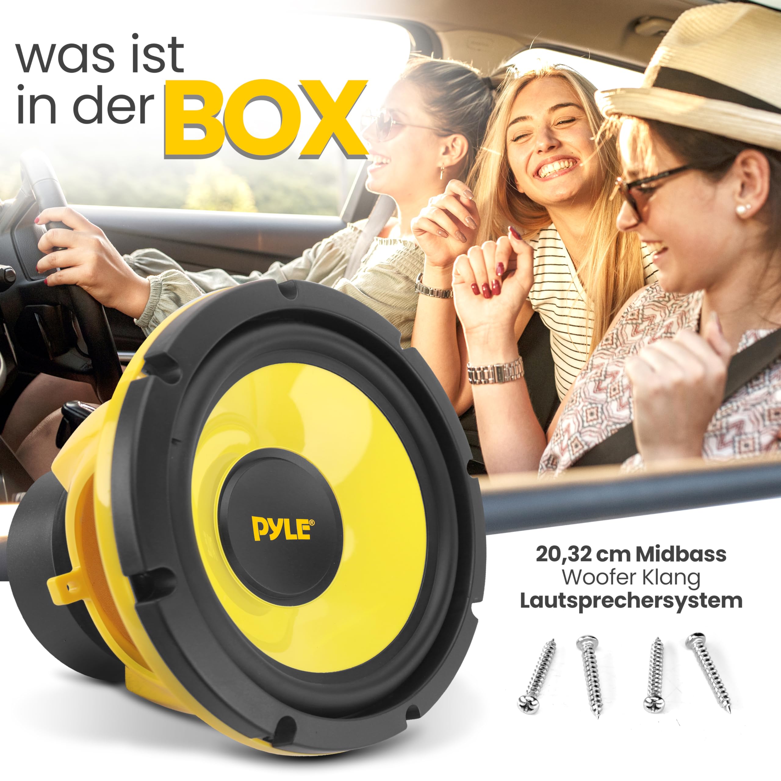 Pyle 8" (203 mm) Lautsprecher – 400W 4 Ohm Auto Subwoofer Komponent Bass Woofer – Klarer Sound, Gelber Poly-Konus, Midbass Upgrade für Auto-Musikanlage, Einfache Montage