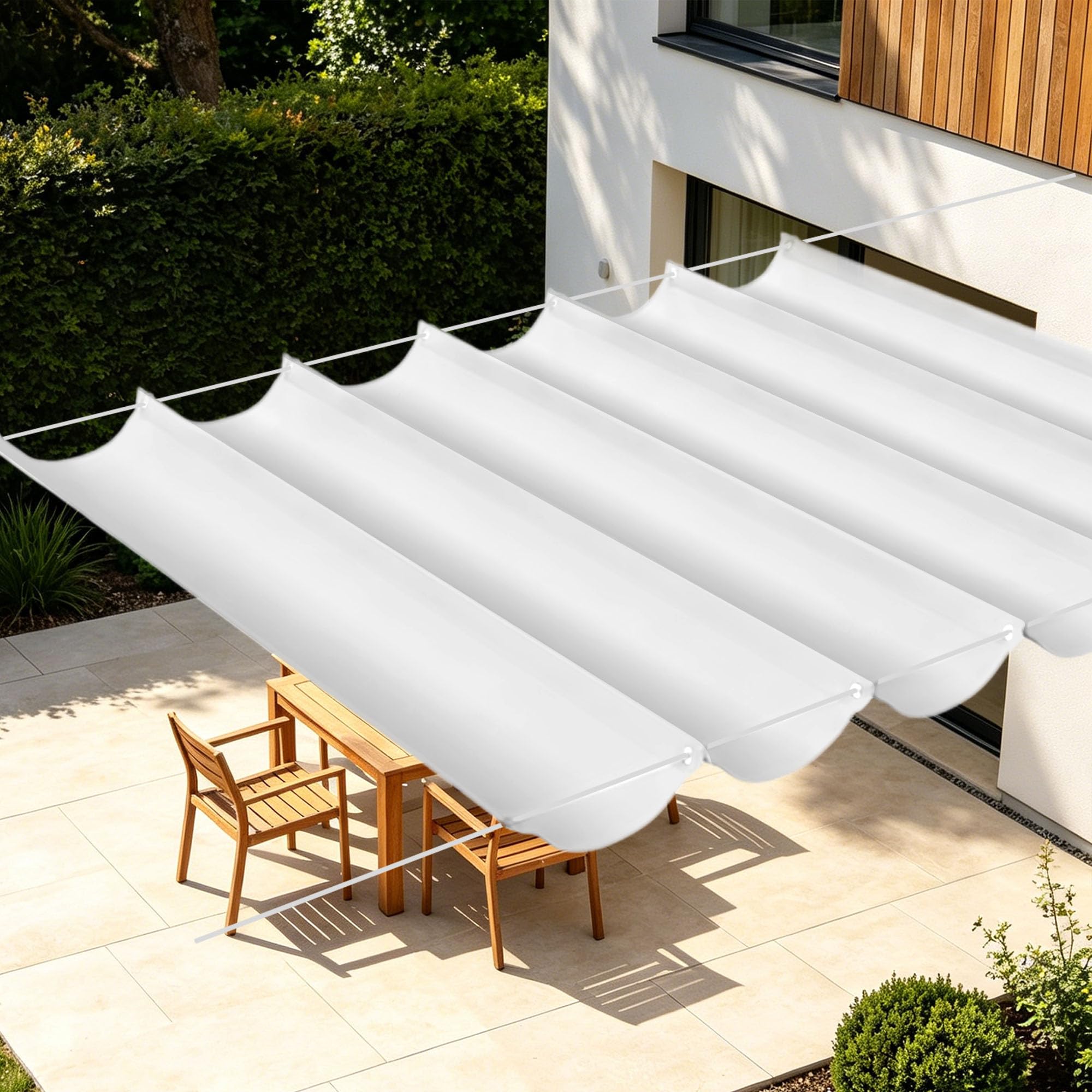 Voiles d'ombrage rétractable 250x460 cm blanc pour repas sur terrasse