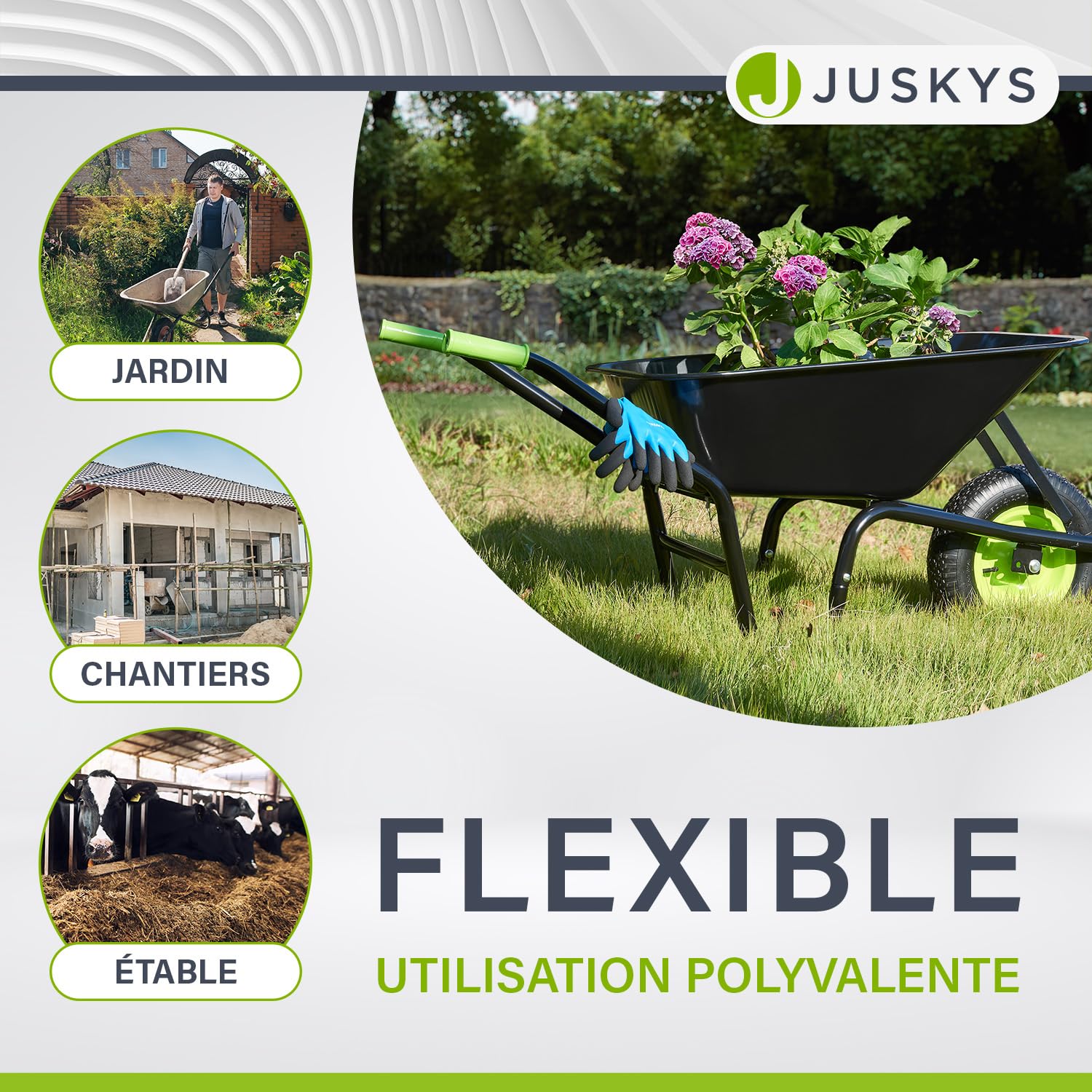 Juskys Carretilla de 100 l, 250 kg, con bañera galvanizada, neumáticos de aire y llanta de metal, carretilla de jardín estable y carretilla de jardín, color negro