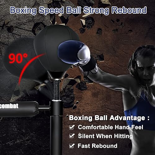 Miniatura 5 de Entrenador de velocidad de boxeo, barra giratoria de boxeo con bolsa de velocidad, altura ajustable de 4.8 a 6 pies