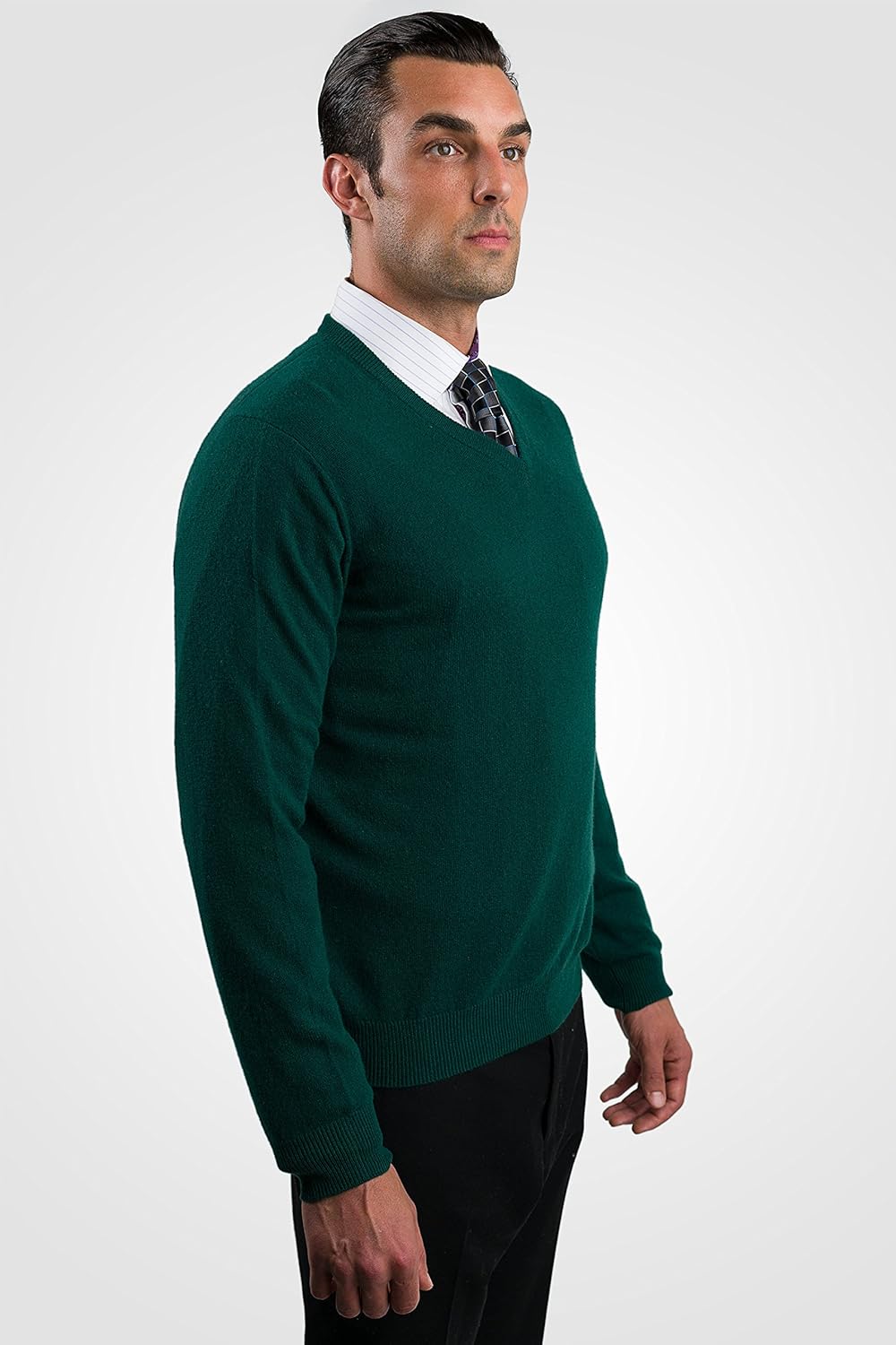JENNIE LIU Mens 100% Cashmere V Neck Sweater | Ultra-Soft, Breathable Knit for Golf & Cold Weather (Green, XX-Large) - Image 2