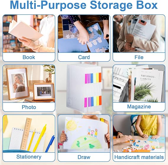 Polegas 6 Pcs Portable A4 File Box, Clear Plastic File Storage Box, Waterproof A4 Container for Documents, Paper,Letters, Scrapbook, Magazines,Photos