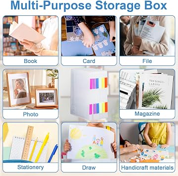 Polegas 6 Pcs Portable A4 File Box, Clear Plastic File Storage Box, Waterproof A4 Container for Documents, Paper,Letters, Scrapbook, Magazines,Photos