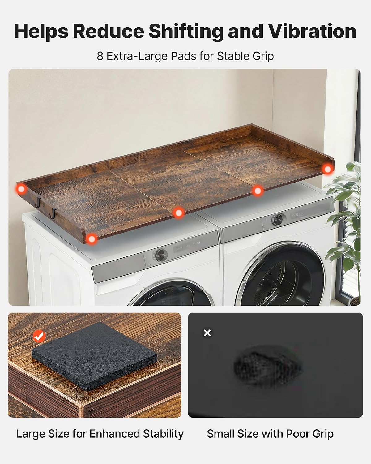 VEVOR Washer Dryer Countertop with 3 Splicing Panels, 54" x 27" Wooden Washer and Dryer Countertop with 2 Hooks, Water-Resistant Laundry Topper for Laundry Room Organization and Storage, Brown image 5