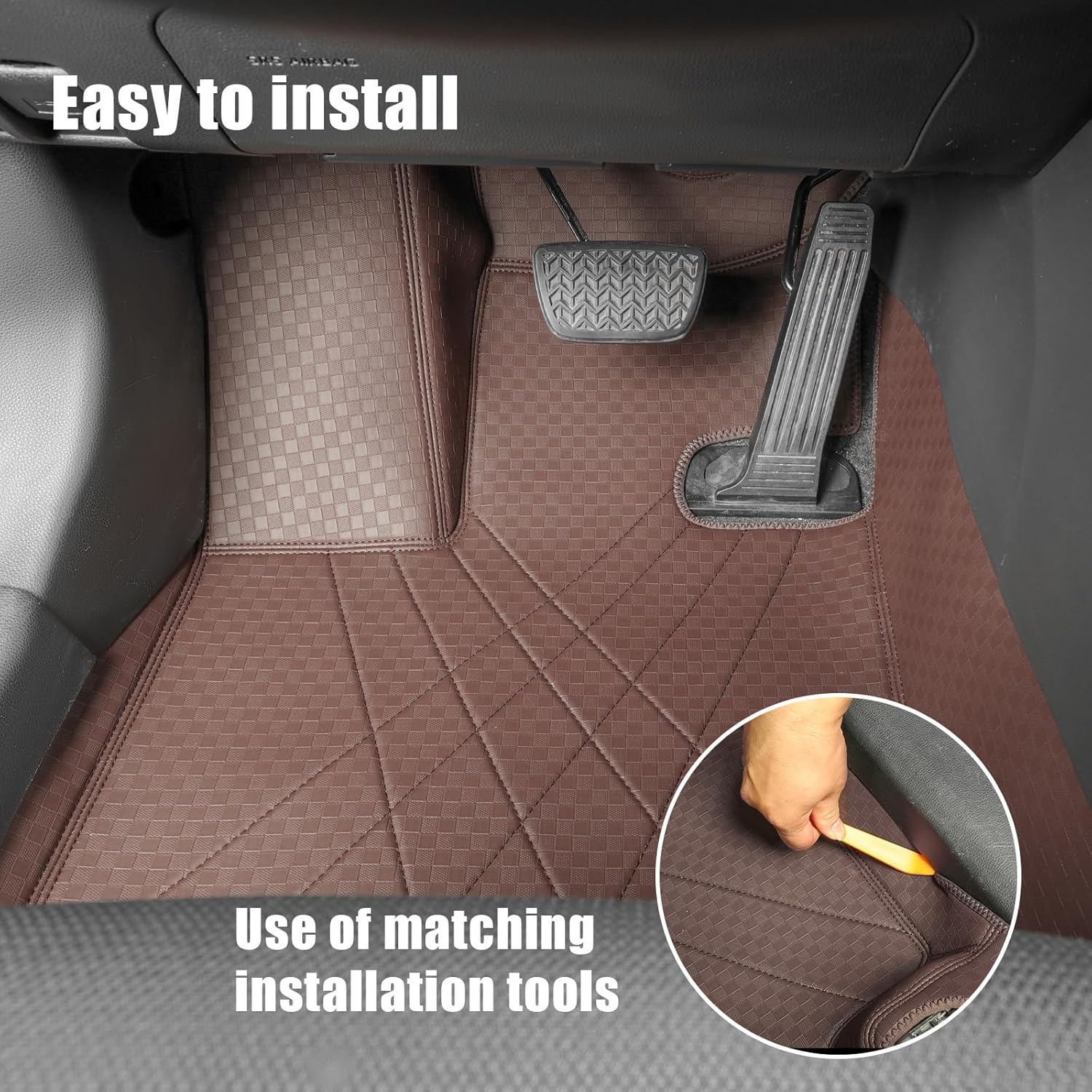 EKR Custom Floor Mats for Lexus RX350 & RX450H 2016-2022(Rear Floor with Outer Handle), Front & 2nd Row Luxury Car Floor Mat Liner Fit RX350 RX450H 2016-2022 (Brown Leatherette)