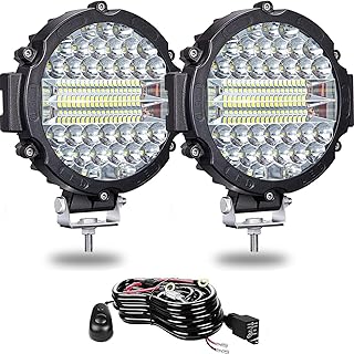 WINBANG 7 Inch Round LED Light Bar, 201W Round LED Offroad Lights Driving Light Bar Combo Beam Fog Lights with Wiring Harness for Pickup SUV ATV UTV Truck, 2 Pack