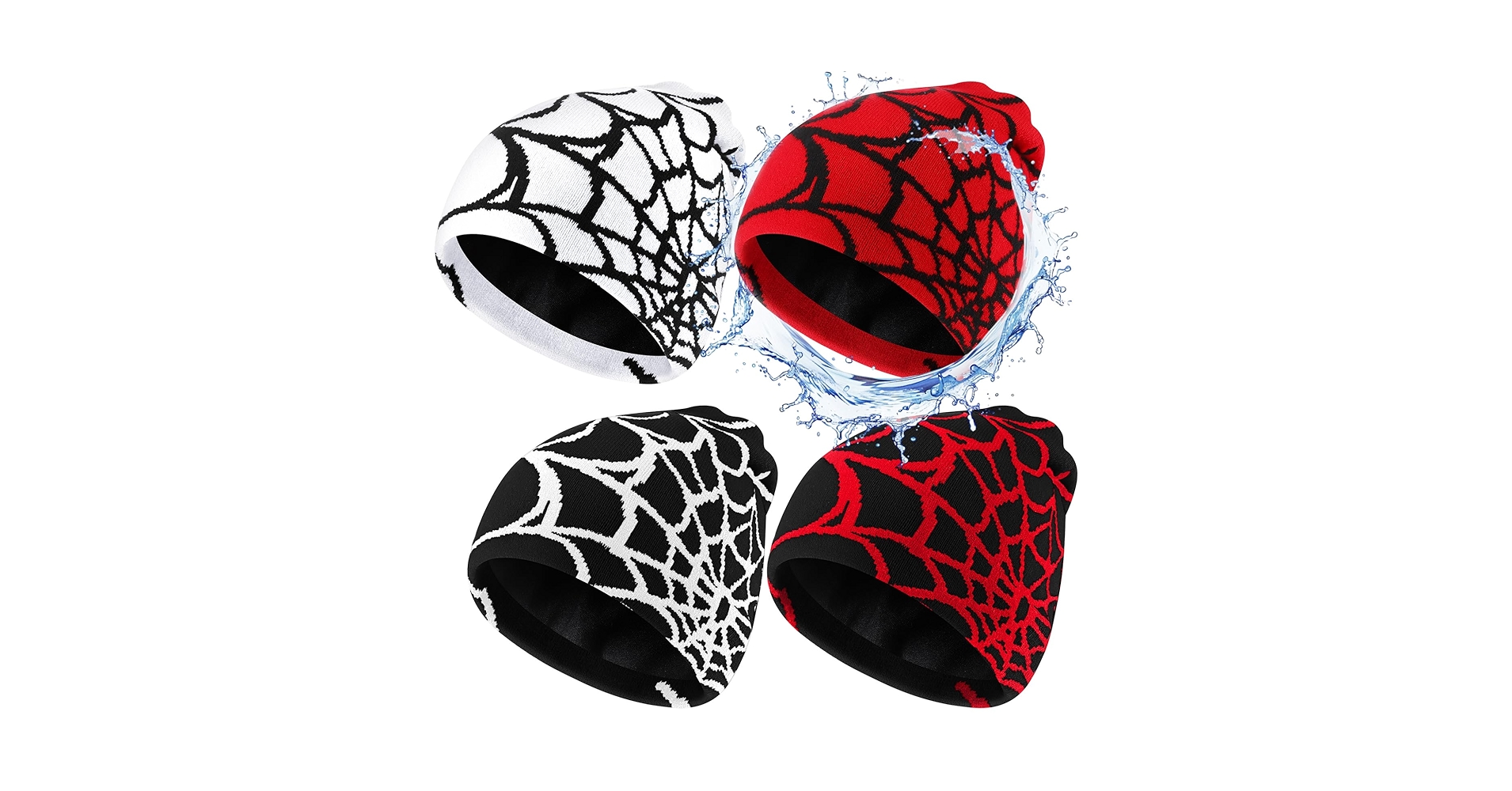 Jeyiour 4 Pcs Y2k Beanies Spider Web Pattern Beanie Gothic