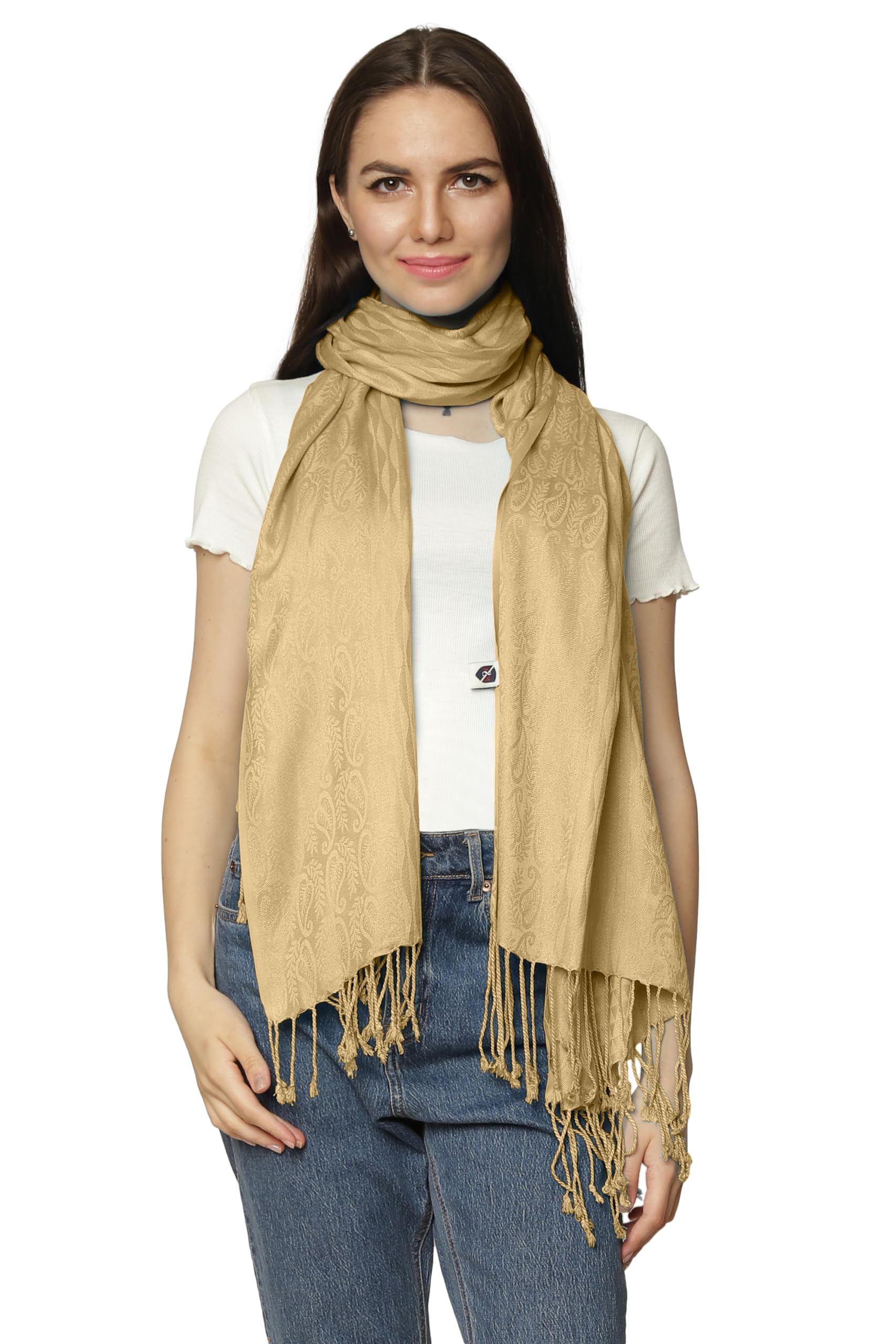 ALLEN & MATE 100% Viscose Ladies Shawl Scarf Wrap Stole – Soft Lightweight Large Size 78 x 27 in (200 x 70 cm) – Elegant Pashmina for Travel, Evening, Wedding & Gifting (Warm Sand)