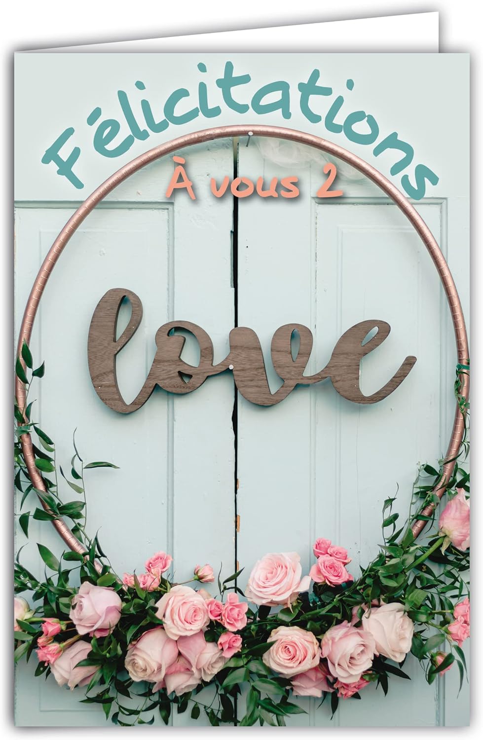 63-1158 Card Congratulations to You 2 Love Wishes of Happiness Couple Hero or Homo PACS Wedding Housewarming Baby Crown Pink Flowers Decoration - Envelope Included - Made in France
