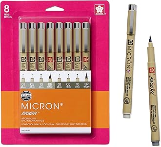 Pigma Micron Fineliner Pens - Archival Gray Ink Pens - Pens for Writing, Drawing, or Journaling - Assorted Point Sizes - 8 Pack