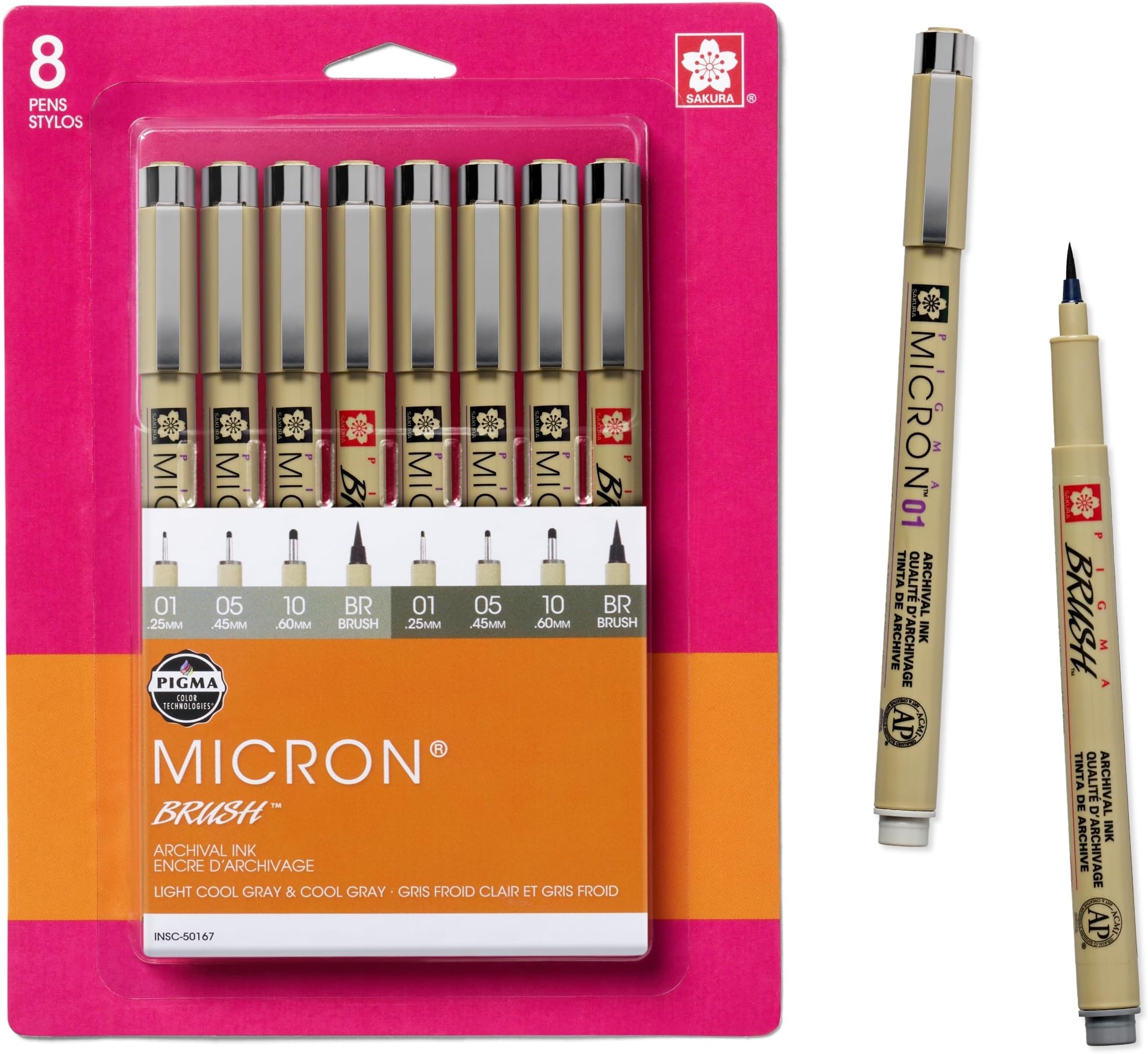 Pigma Micron Fineliner Pens - Archival Gray Ink Pens - Pens for Writing, Drawing, or Journaling - Assorted Point Sizes - 8 Pack
